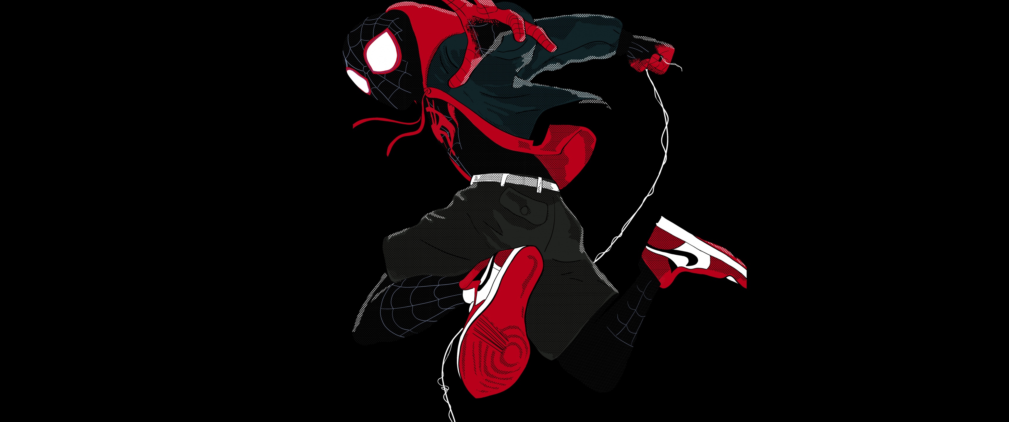 Miles Morales silhouette fondo nero, 3440x1440 Panoramico, Dual Screen