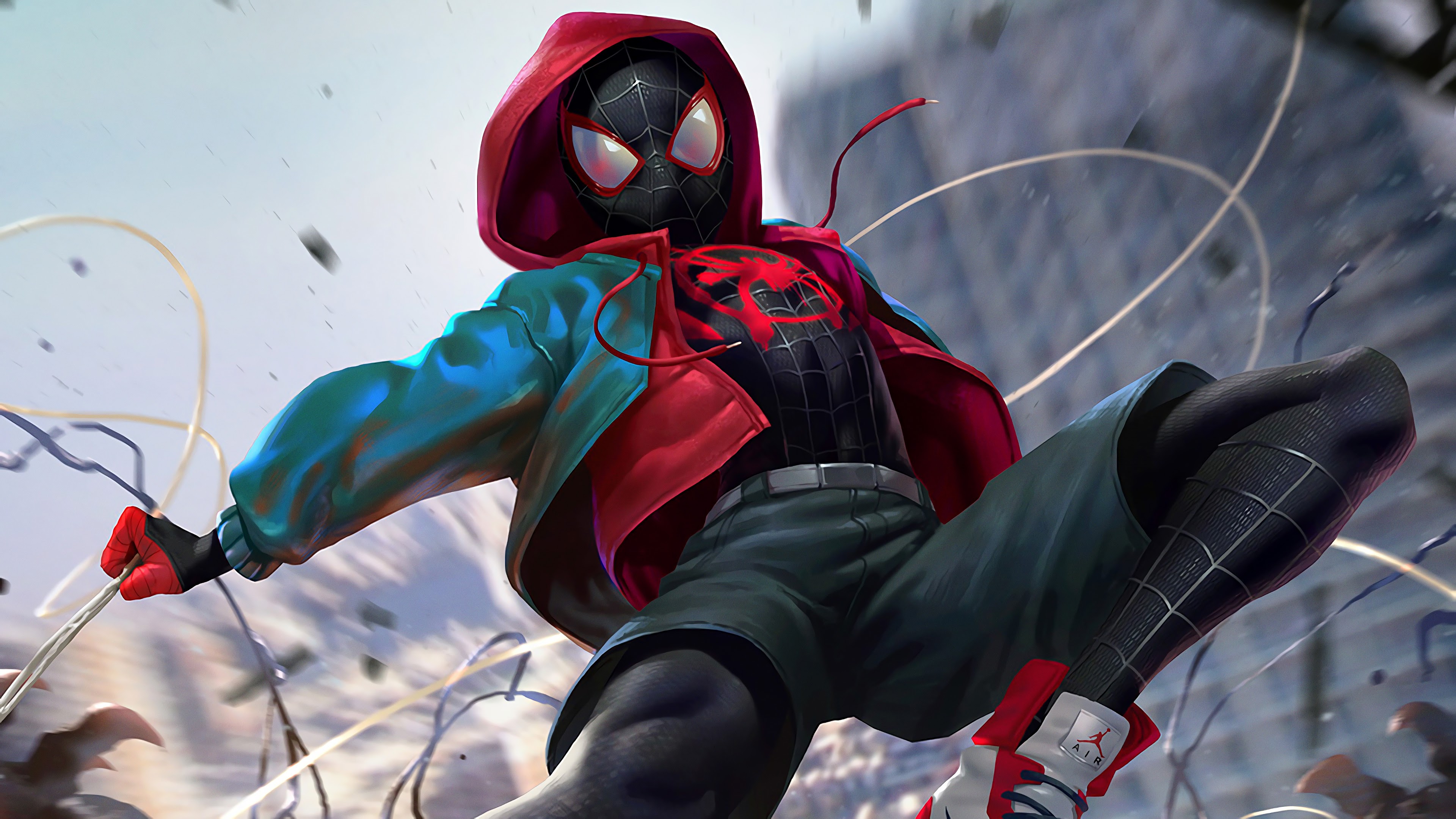 Miles Morales cappuccio caduta neve, 3840x2160 UHD, PC 4K