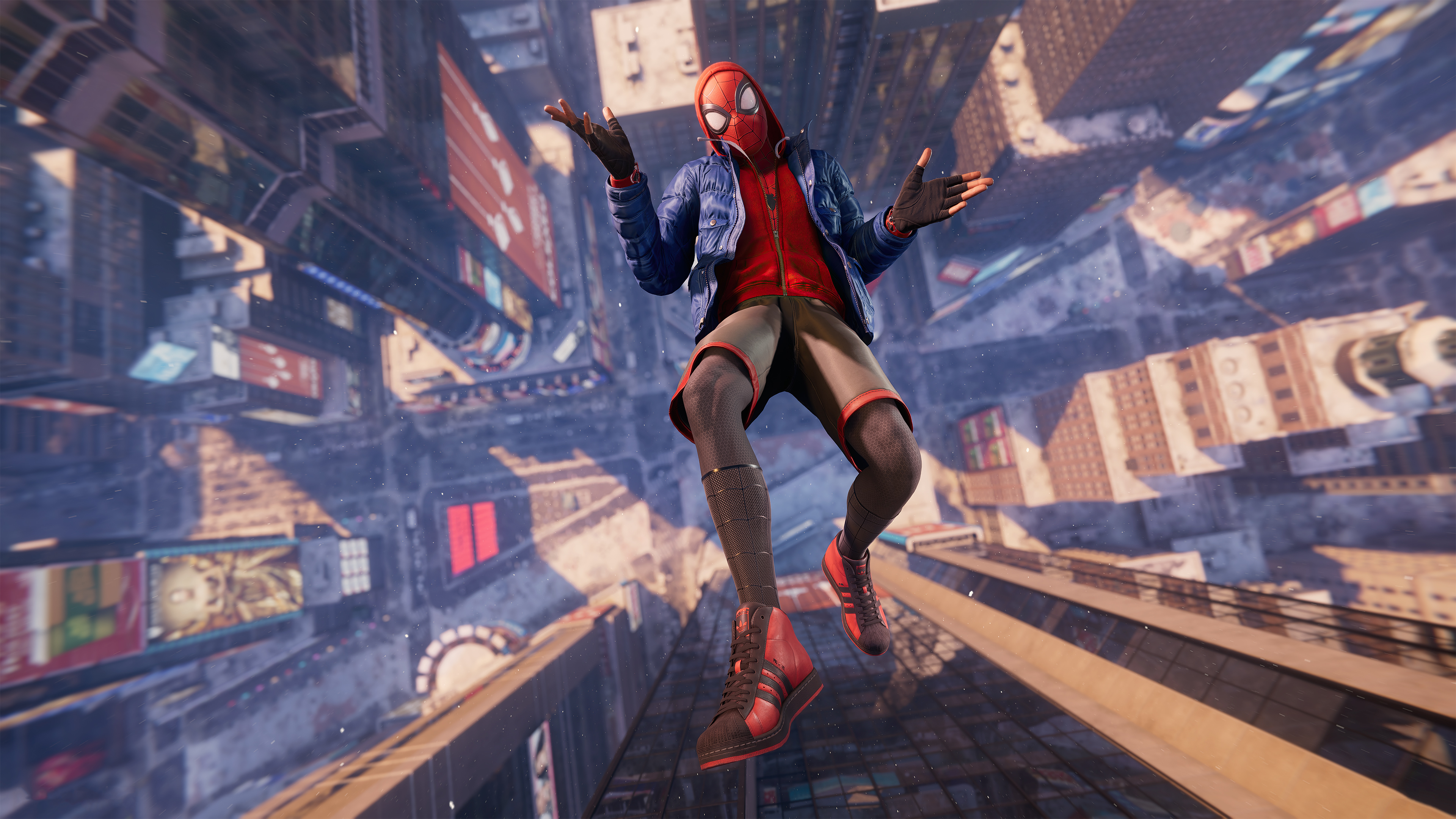 Miles Morales caduta grattacieli citta, 3840x2160 4K, Desktop 4K