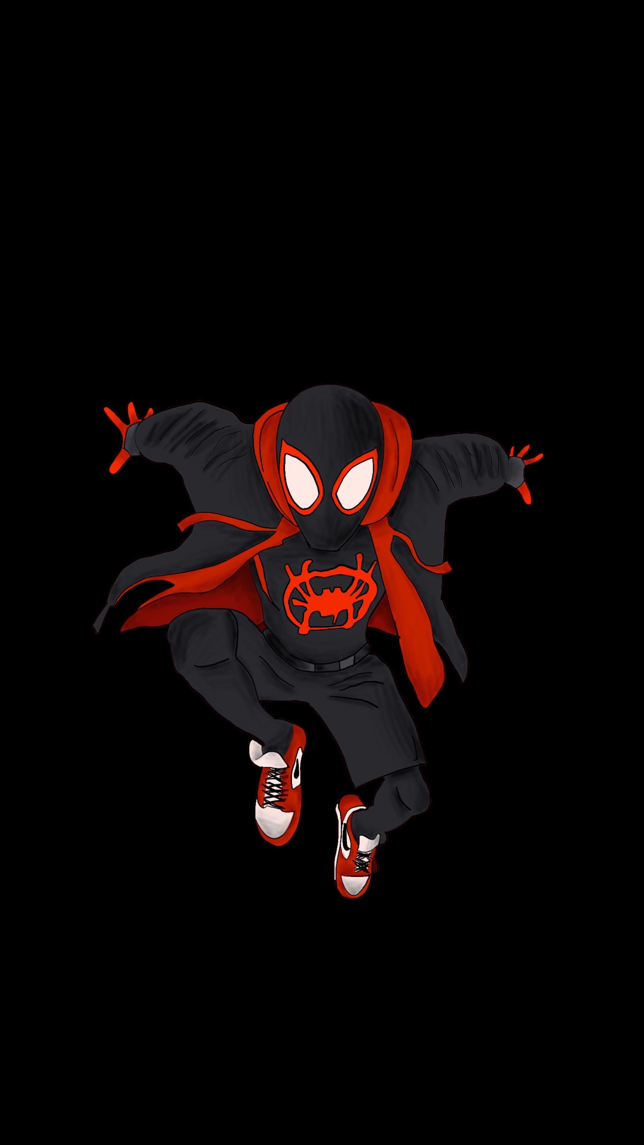 Miles Morales chibi scarpe rosse fondo nero, 2160x3840 Verticale, Mobile