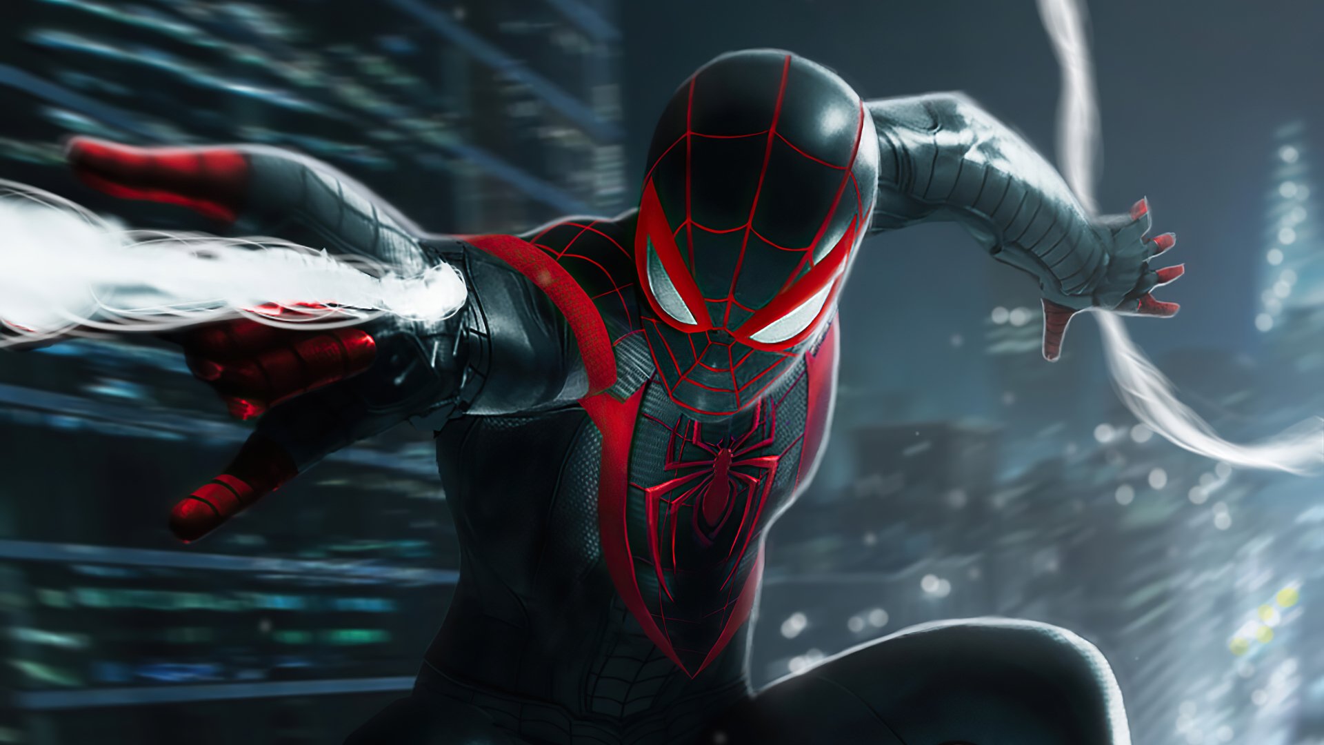 Spider-Man Miles Morales tuta nera rossa, Marvel, 1920x1080 Full HD 1080p, Desktop