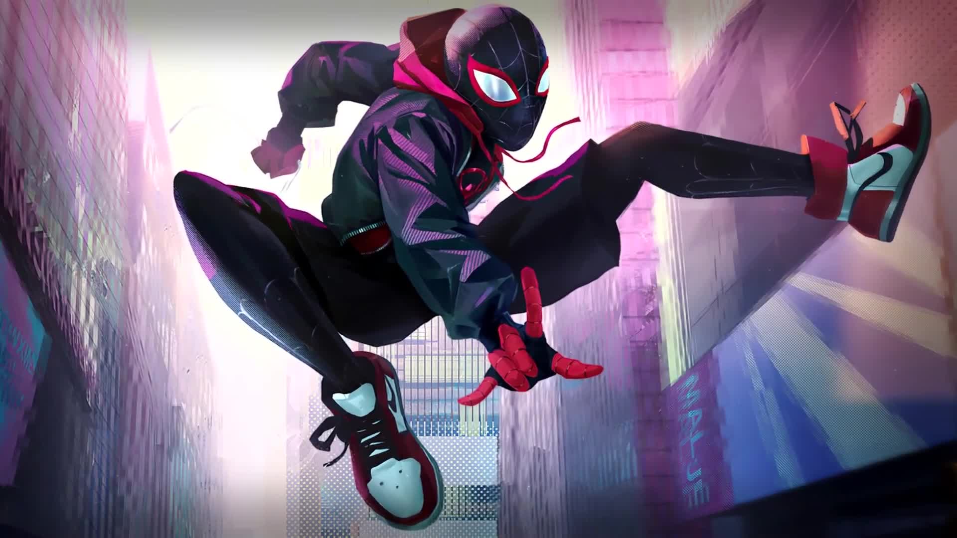 Miles Morales salto vicolo neon, 1920x1080 1080p, PC Desktop