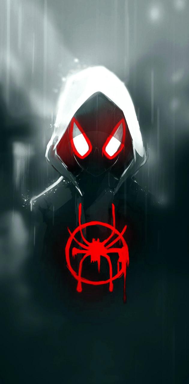 Miles Morales cappuccio ragno rosso nebbia, 630x1280 Full HD Verticale, Smartphone