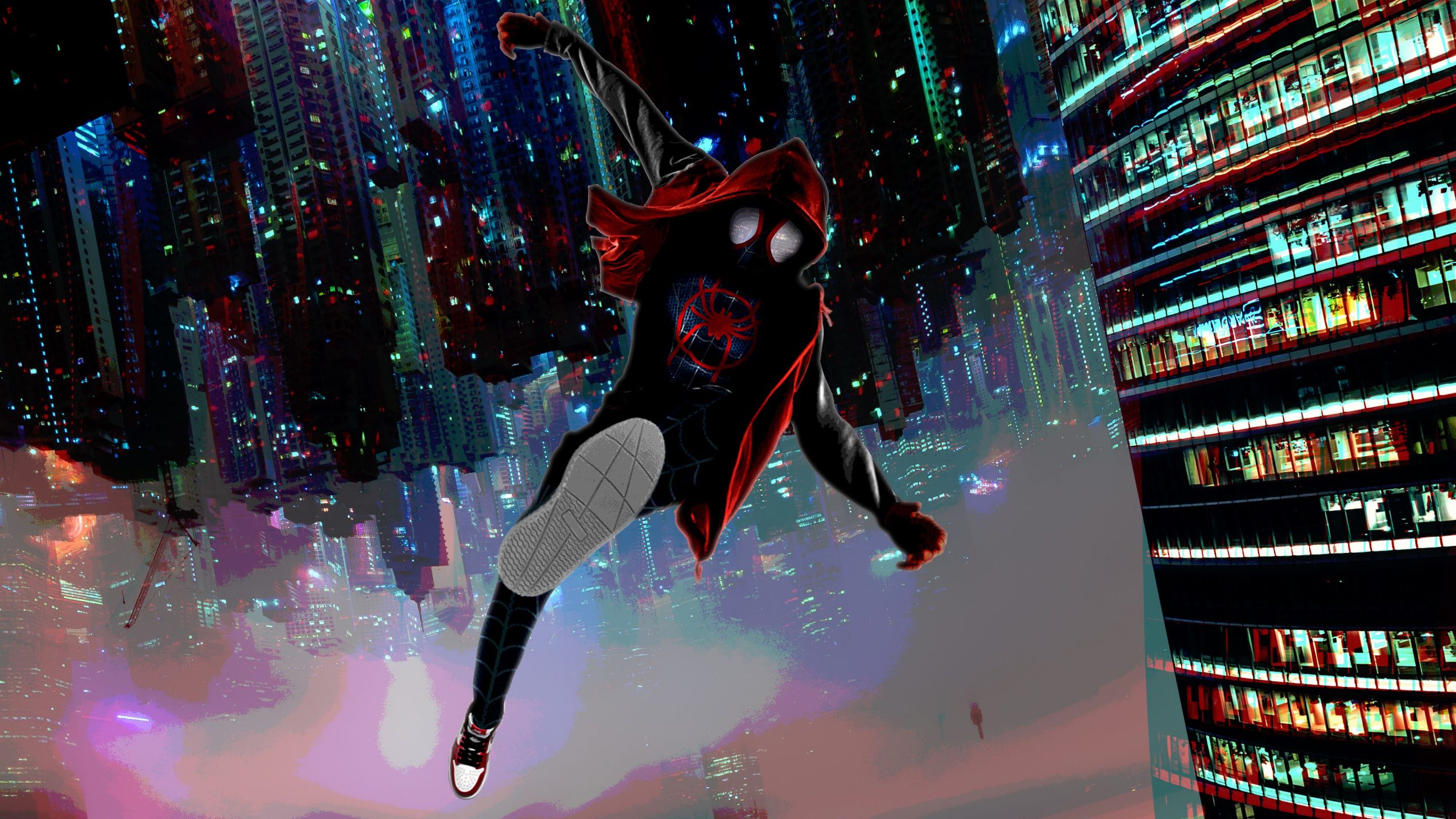 Miles Morales caduta grattacieli luminosi, 2560x1440 QHD, Monitor Gaming