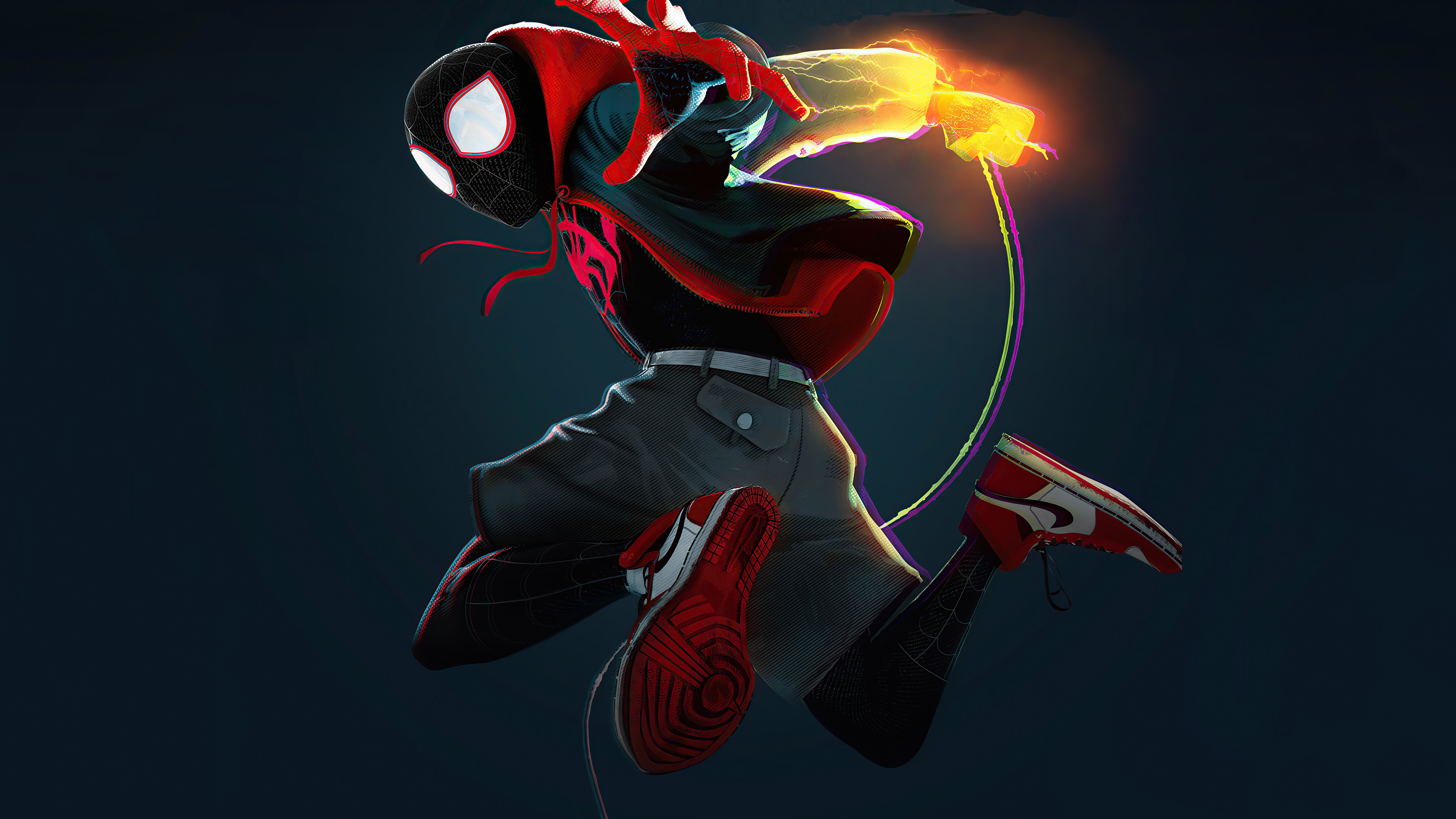 Miles Morales sneakers rosse fondo blu, 3840x2160 UHD, PC 4K