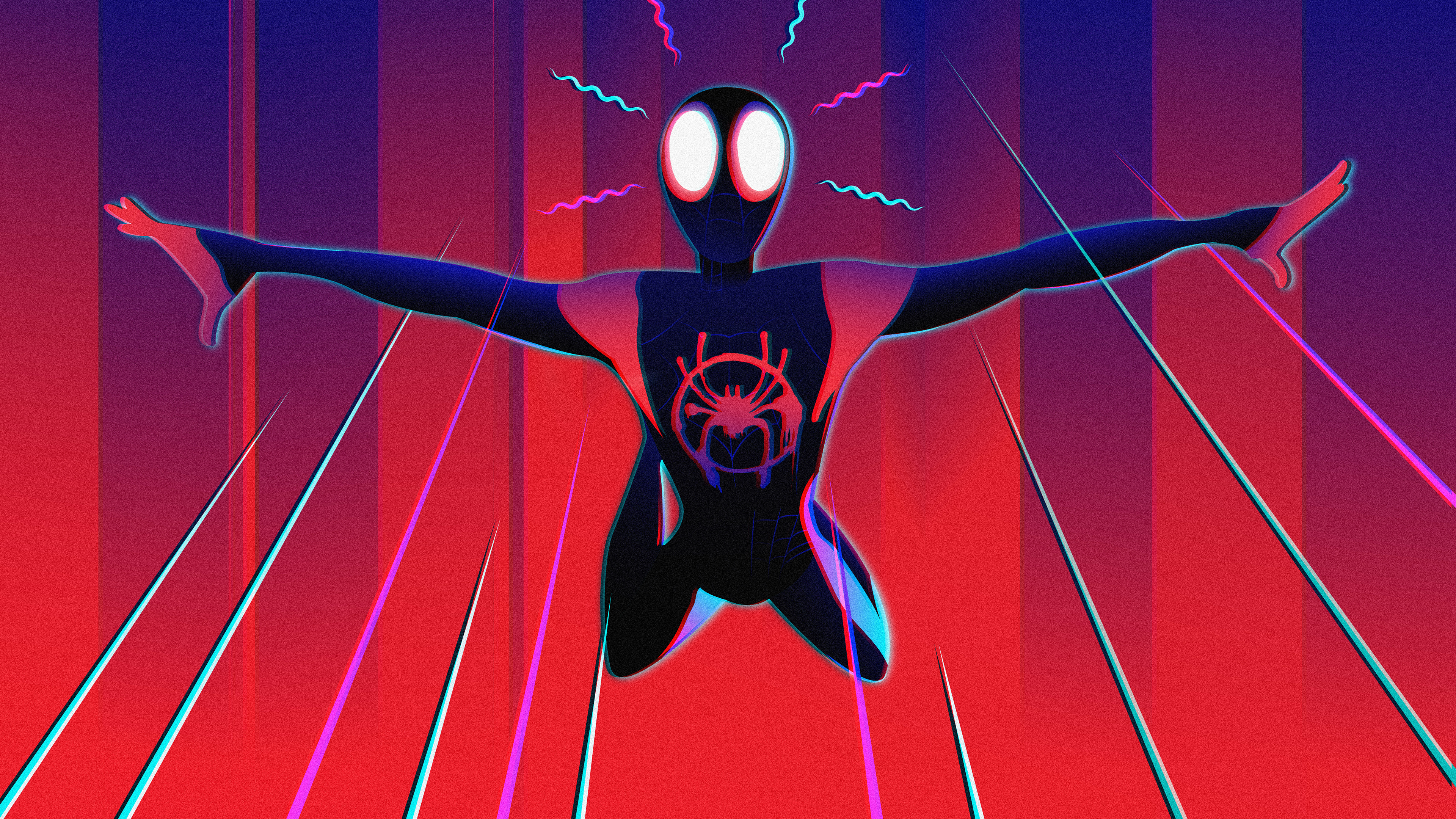 Miles Morales caduta corridoio rosso blu, 3840x2160 UHD, Monitor 4K
