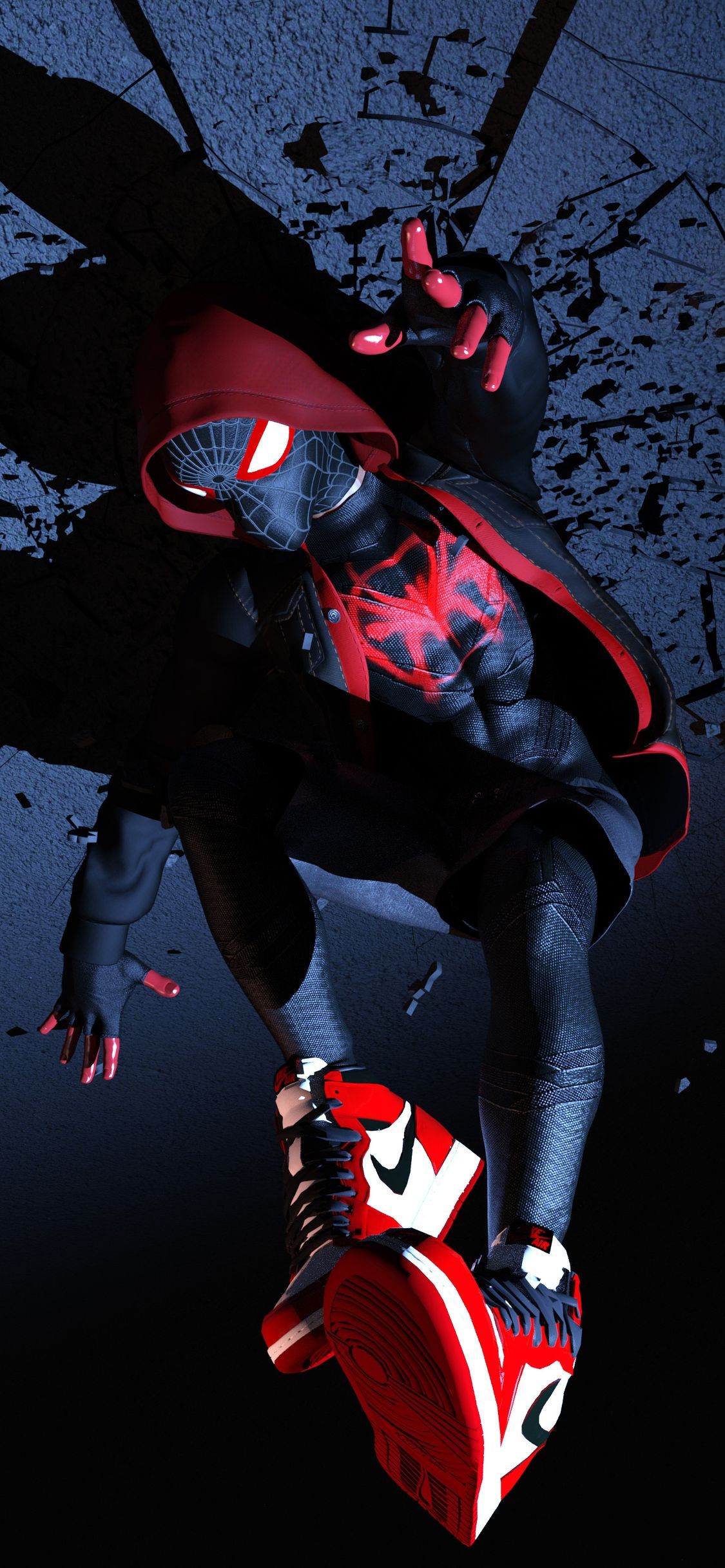 Miles Morales accovacciato scarpa rossa, 1125x2436 Verticale, Mobile