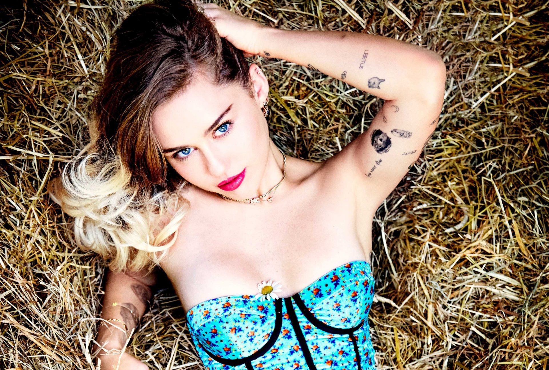Miley Cyrus sdraiata sul fieno, 1920x1294 WUXGA, Desktop
