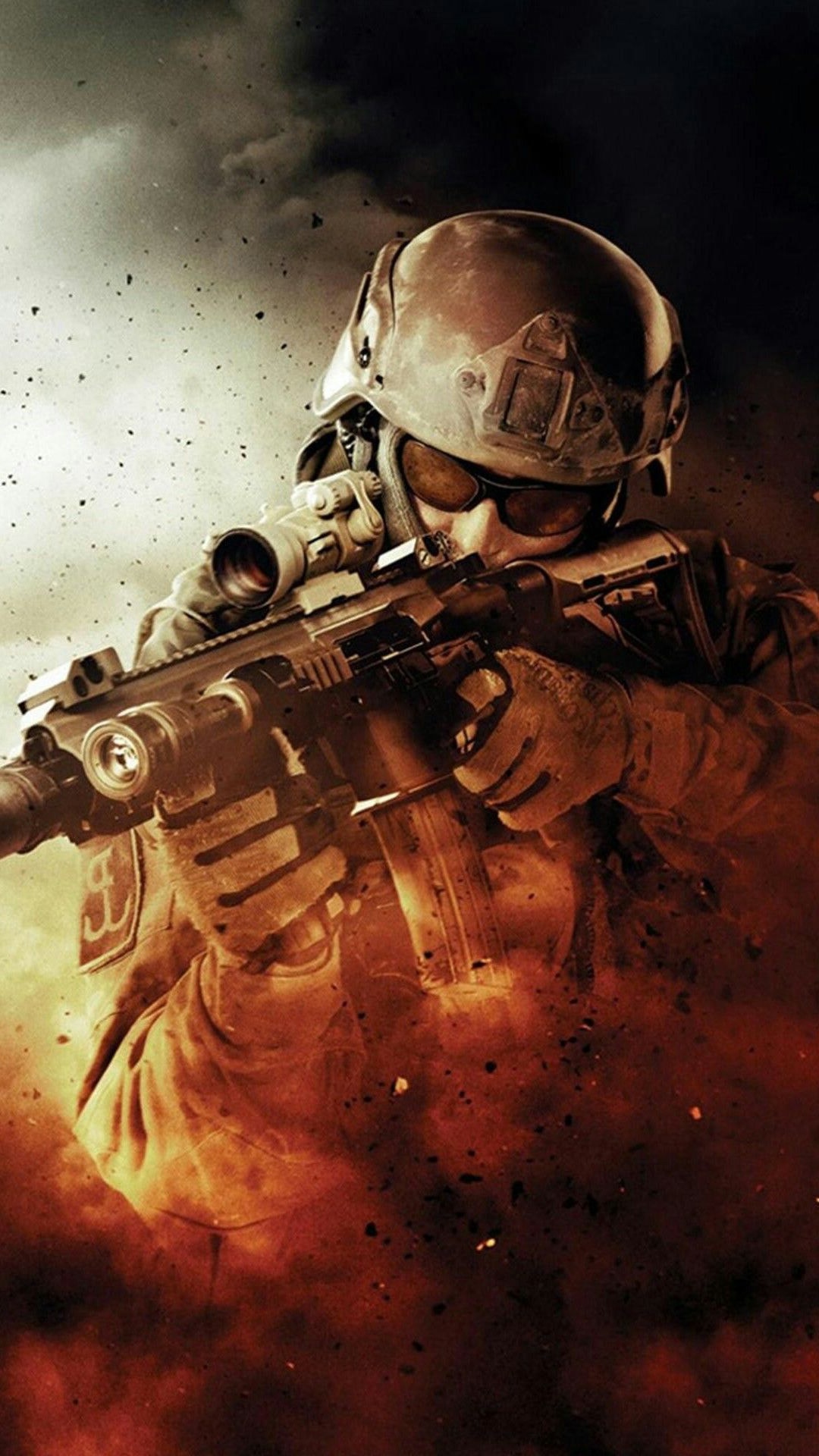 Soldato con fucile in combattimento, 1080x1920 Full HD Verticale, Smartphone