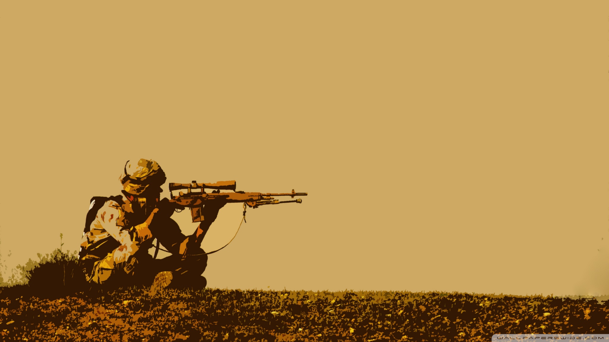 Cecchino militare silhouette seppia, 2048x1152 2K, Desktop