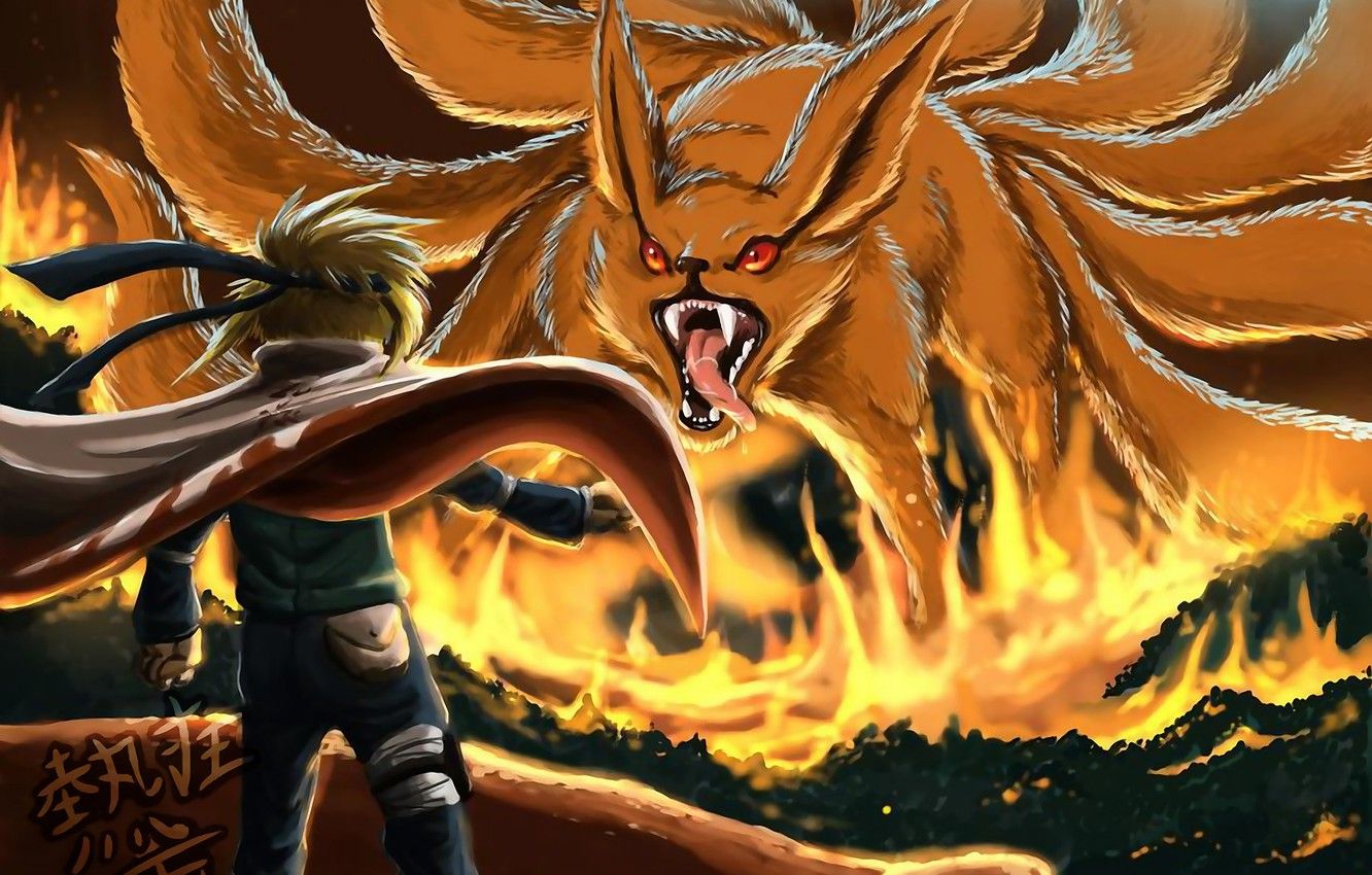 Minato Namikaze e Kurama, Naruto, 1332x850 HD, Desktop