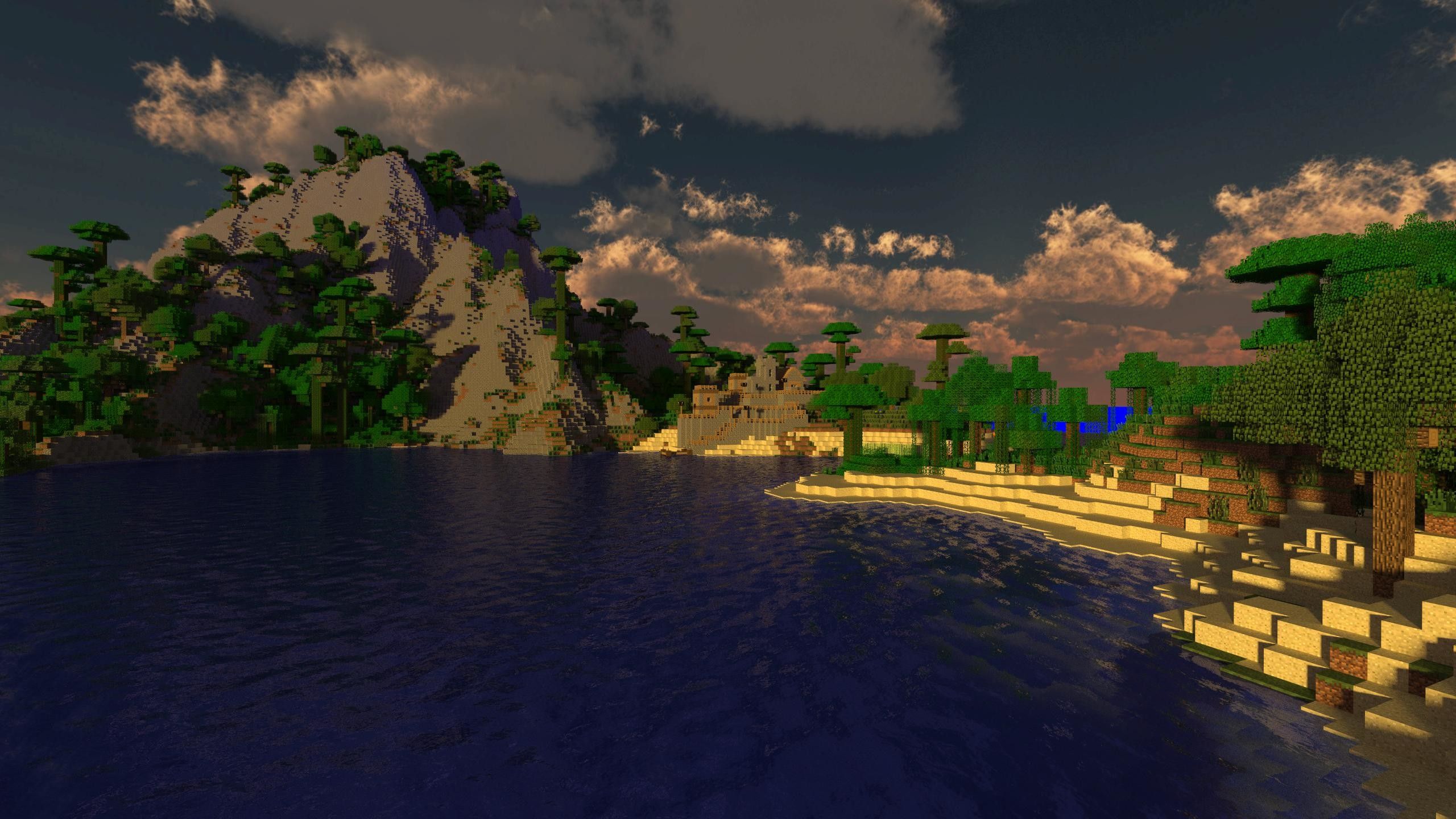 Paesaggio Minecraft al tramonto, 2560x1440 2K, Desktop