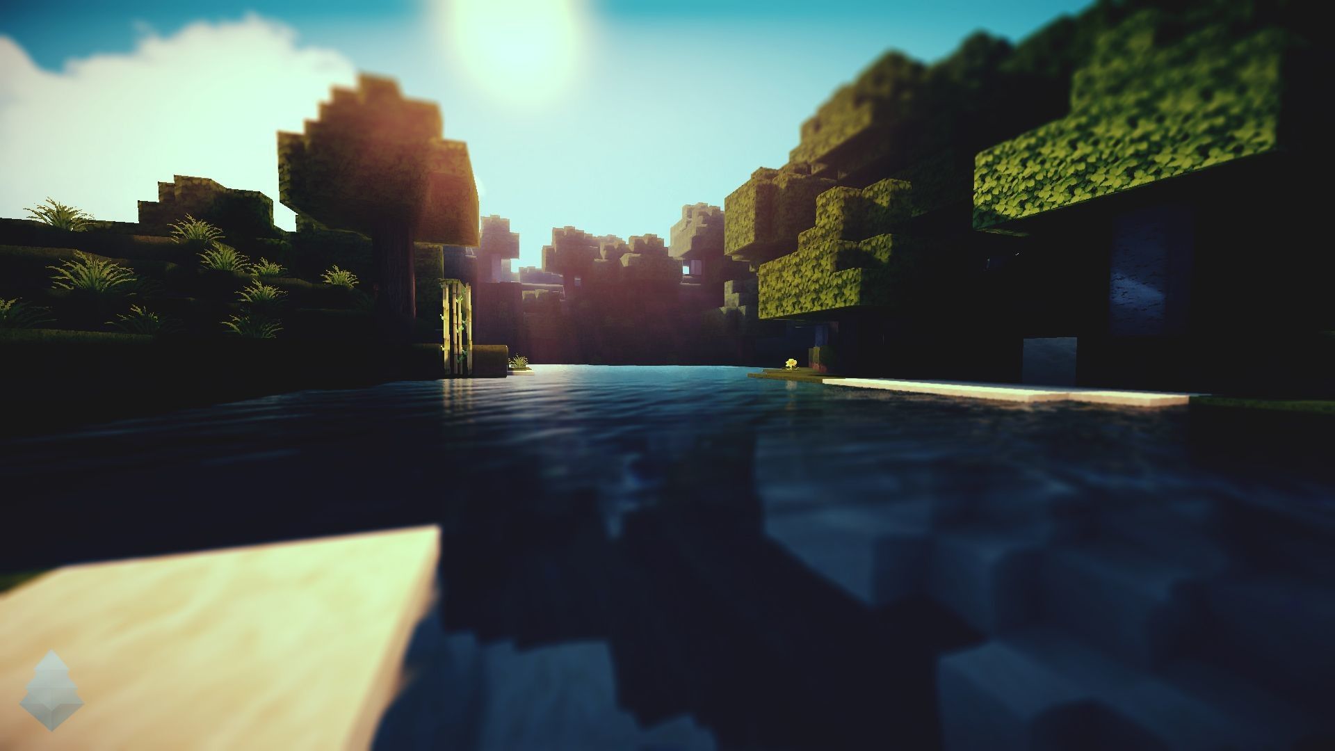 Paesaggio Minecraft con acqua e alberi, 1920x1080 Full HD, Desktop
