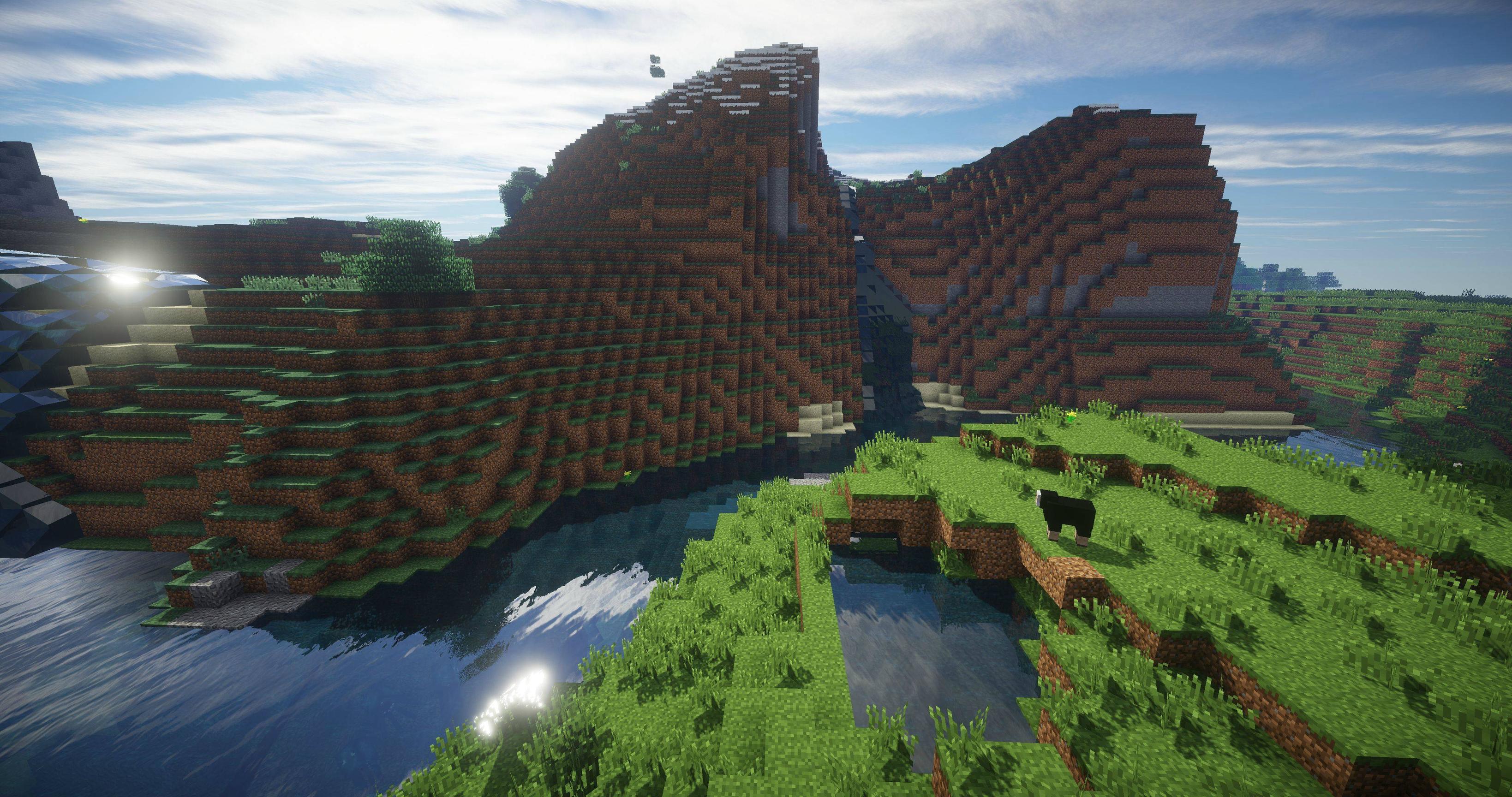 Paesaggio Minecraft con montagna e fiume, Mojang, 3277x1728 2K, Laptop