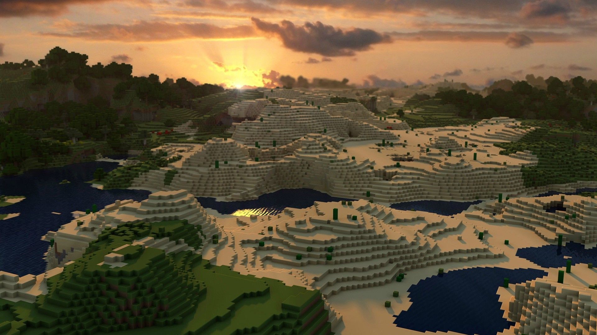 Paesaggio Minecraft montagne tramonto, 1920x1080 Full HD 1080p, PC