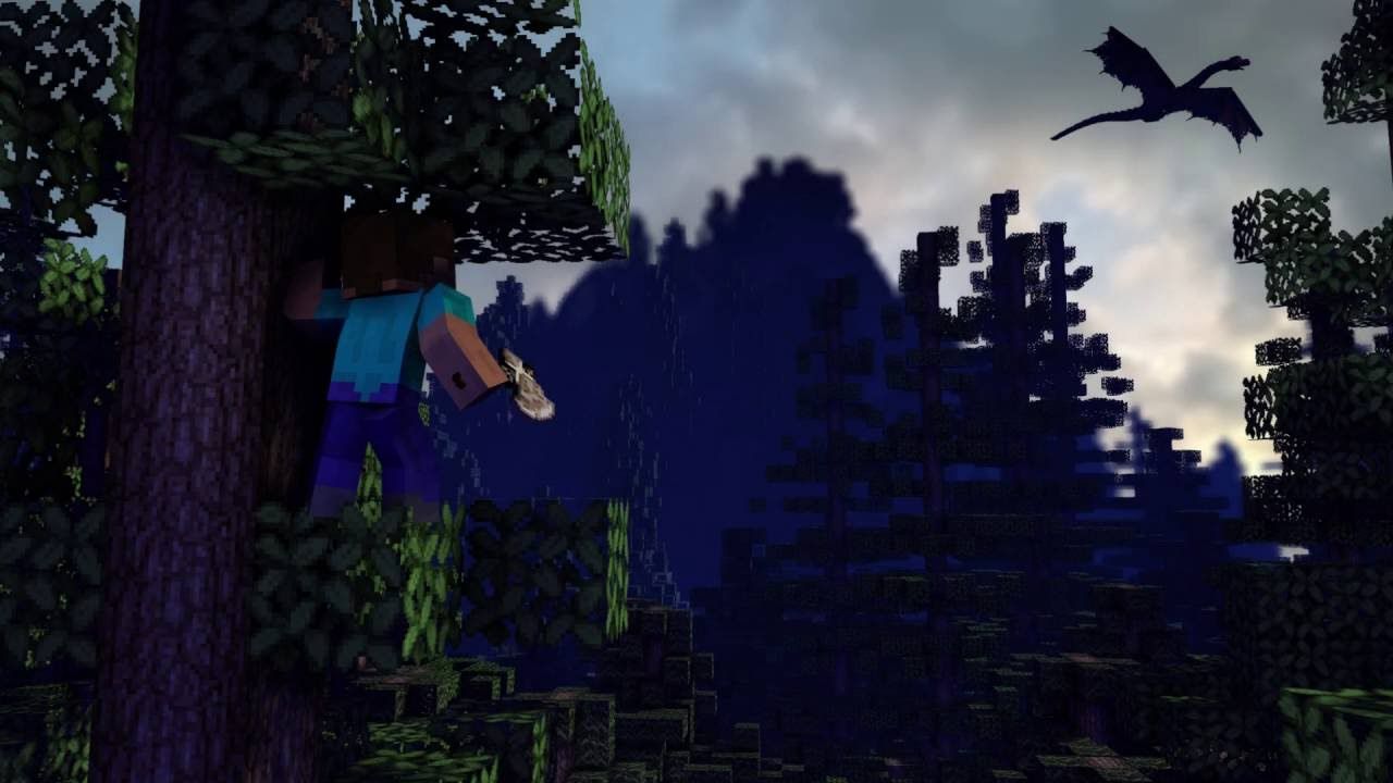 Personaggio Minecraft su albero con drago, 1280x720 720p, PC