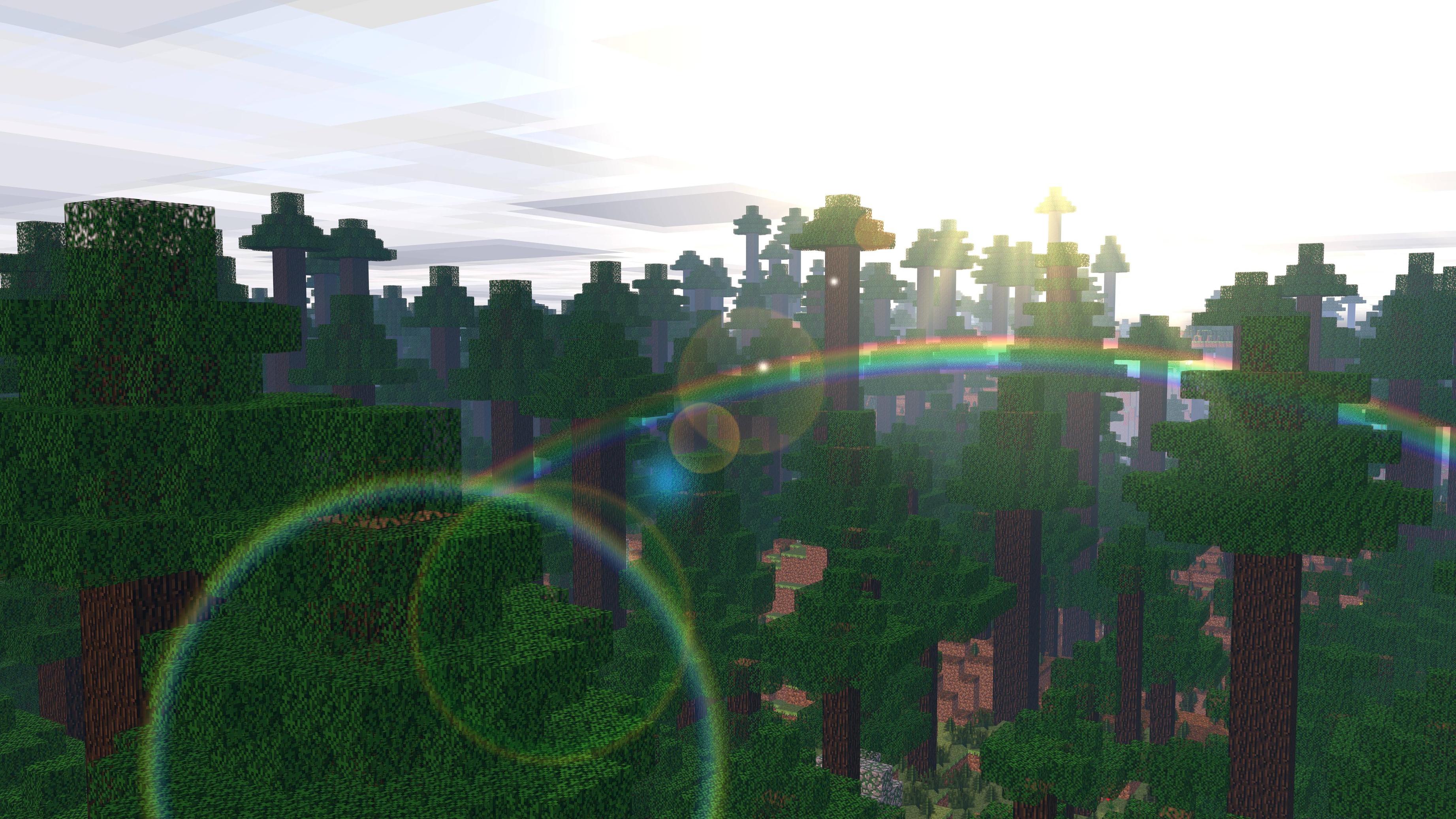 Foresta Minecraft con arcobaleno, 3686x2074 2K, Desktop