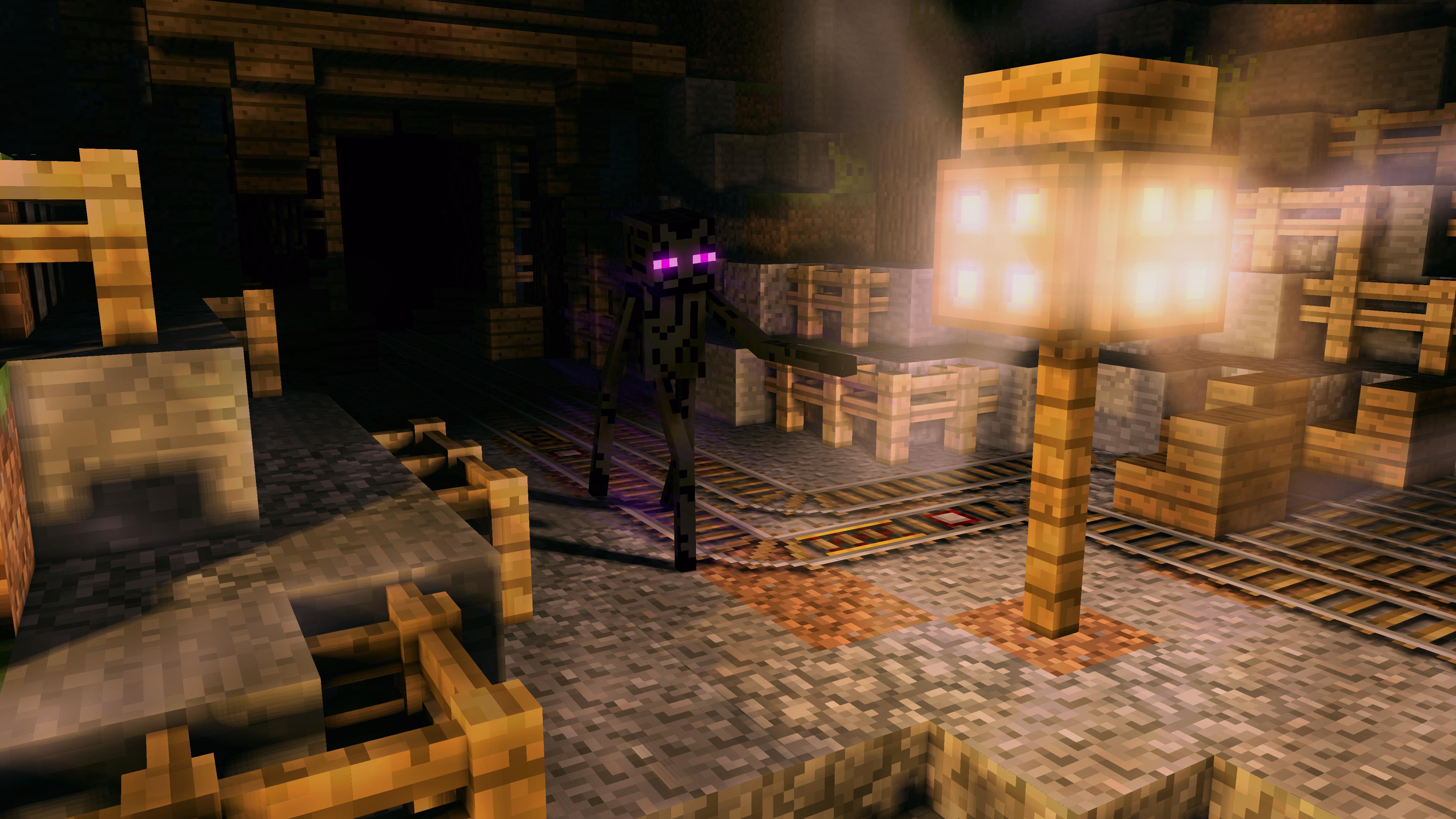 Minecraft miniera con rotaie illuminate, 4096x2304 4K, Smart TV 4K