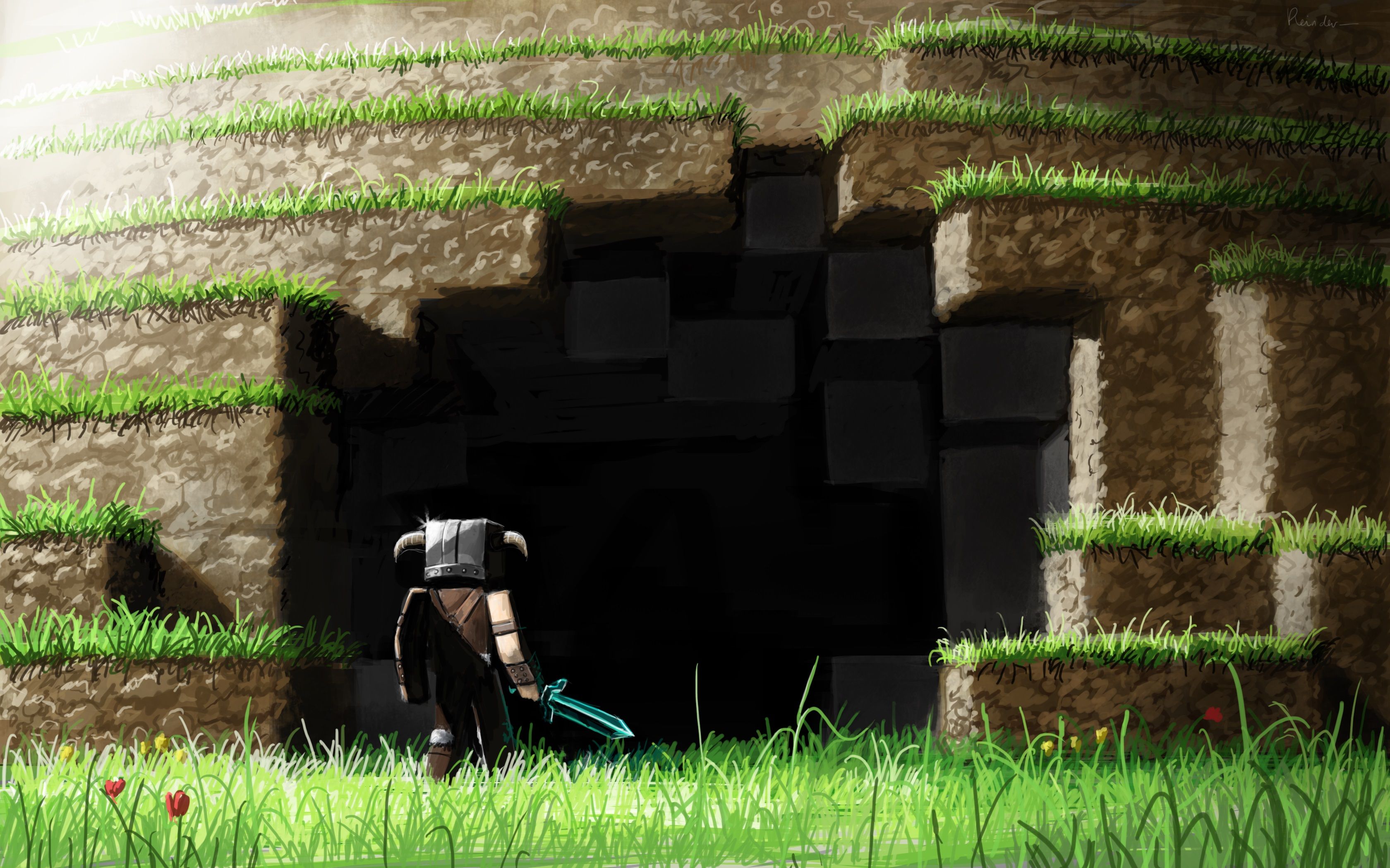 Personaggio Minecraft davanti caverna, 3360x2100 WQXGA, Laptop