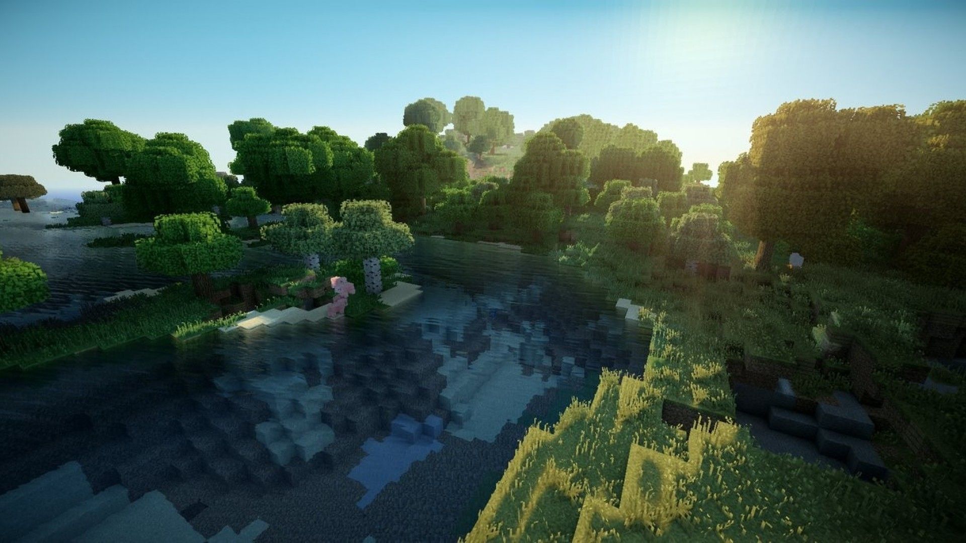 Paesaggio Minecraft con lago, 1920x1080 Full HD, PC