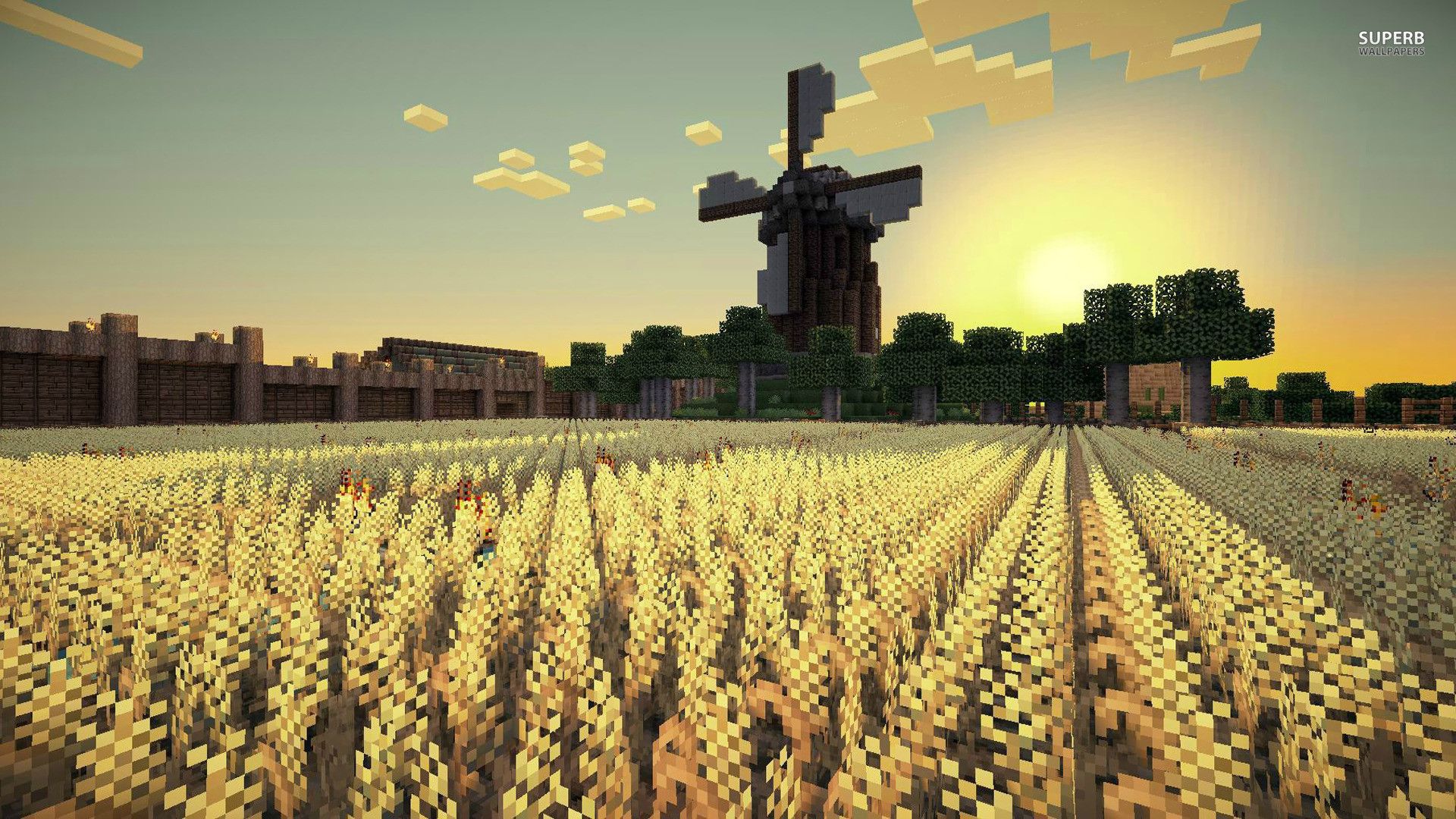 Minecraft campo di grano mulino, 1920x1080 Full HD 1080p, Laptop