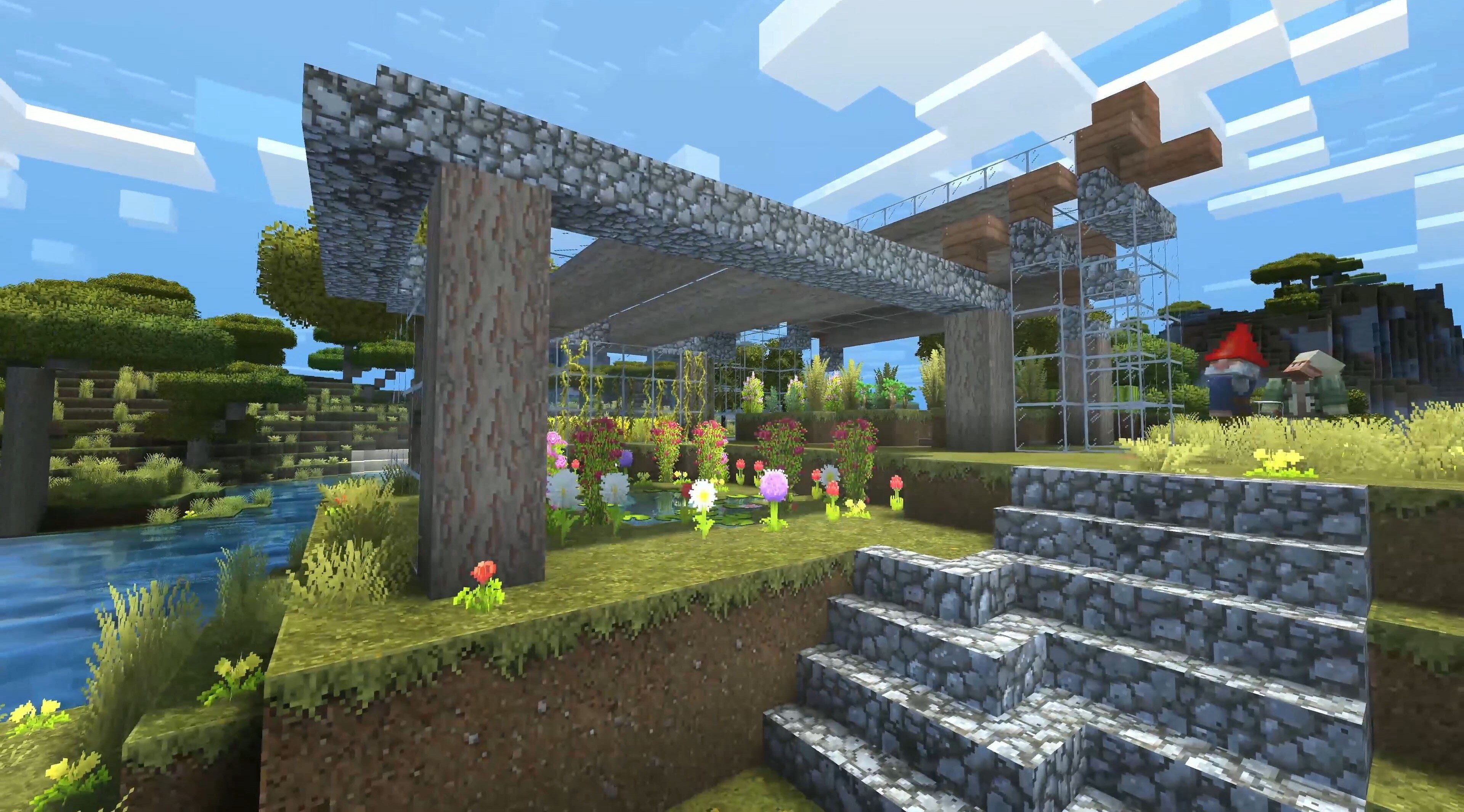 Paesaggio Minecraft con costruzione in pietra, 3840x2130 4K Ultra HD, Smart TV 4K