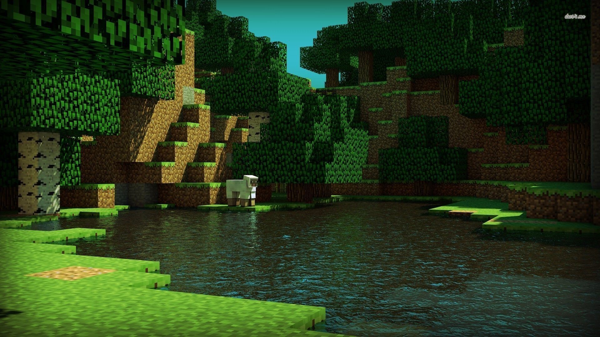 Paesaggio Minecraft foresta lago, 1920x1080 1080p, PC