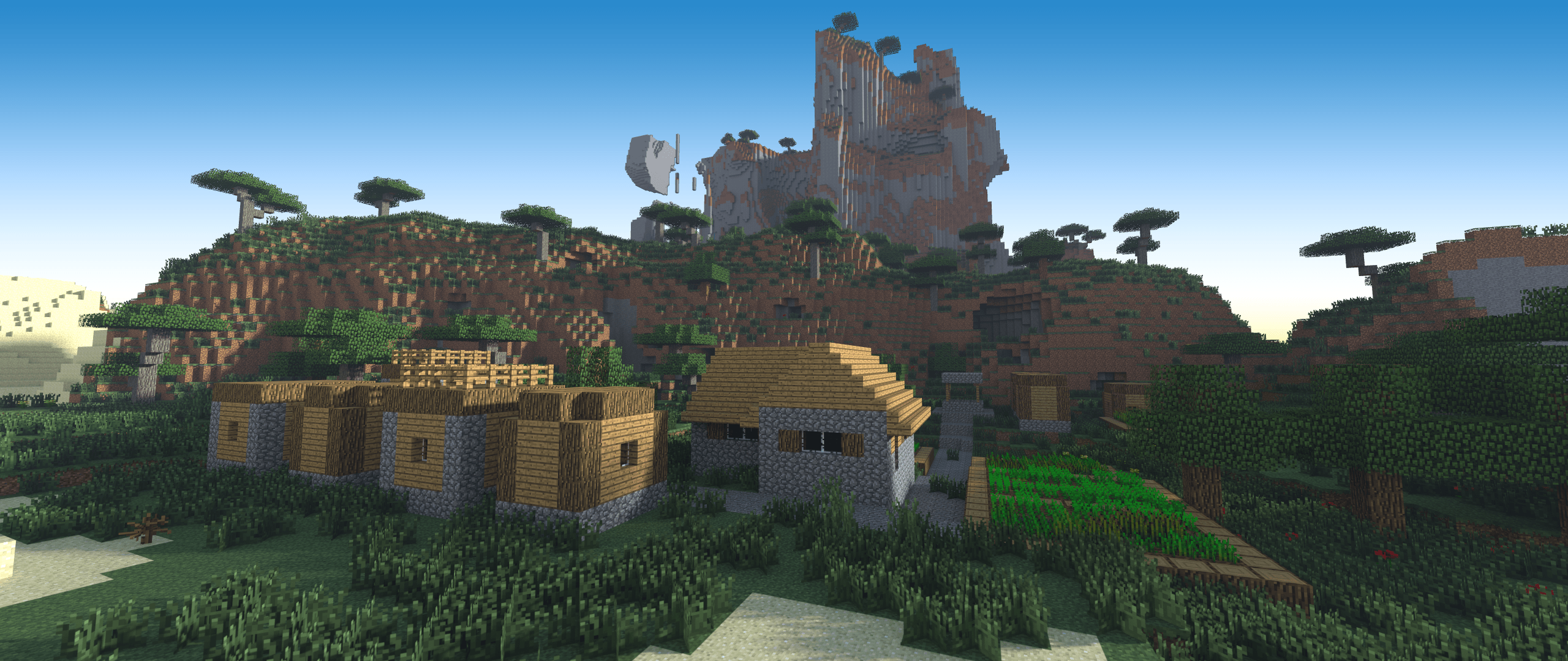 Villaggio Minecraft paesaggio verde, 2560x1080 Panoramico, Dual Screen