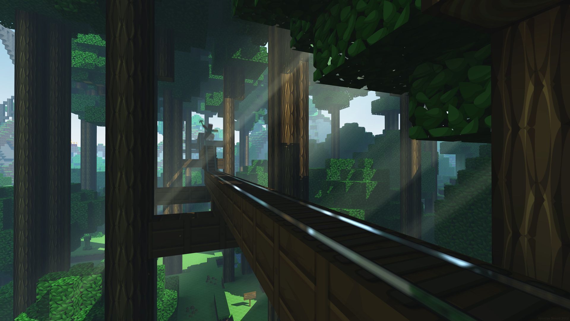 Passerella di legno nella foresta Minecraft, 1920x1080 Full HD 1080p, PC Desktop