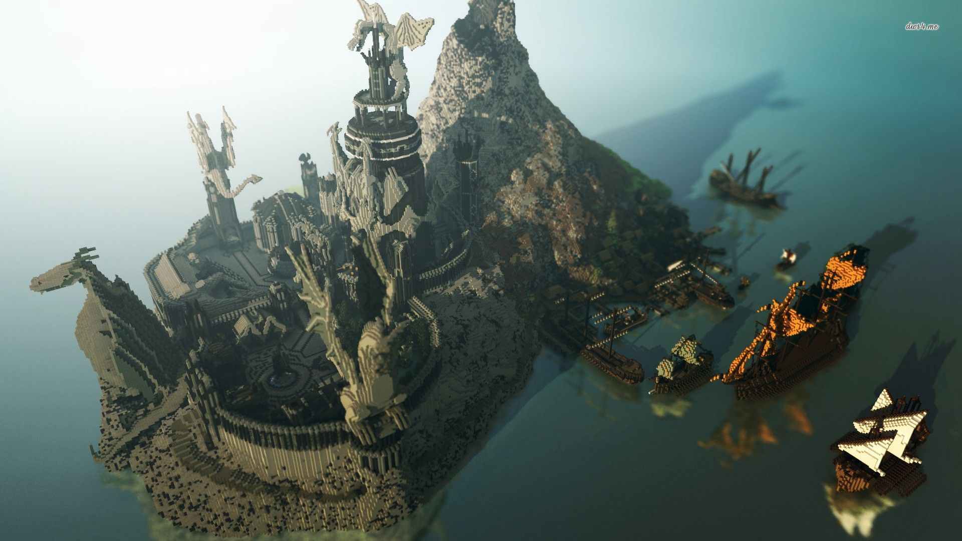 Isola castello Minecraft mare, 1920x1080 1080p, Laptop