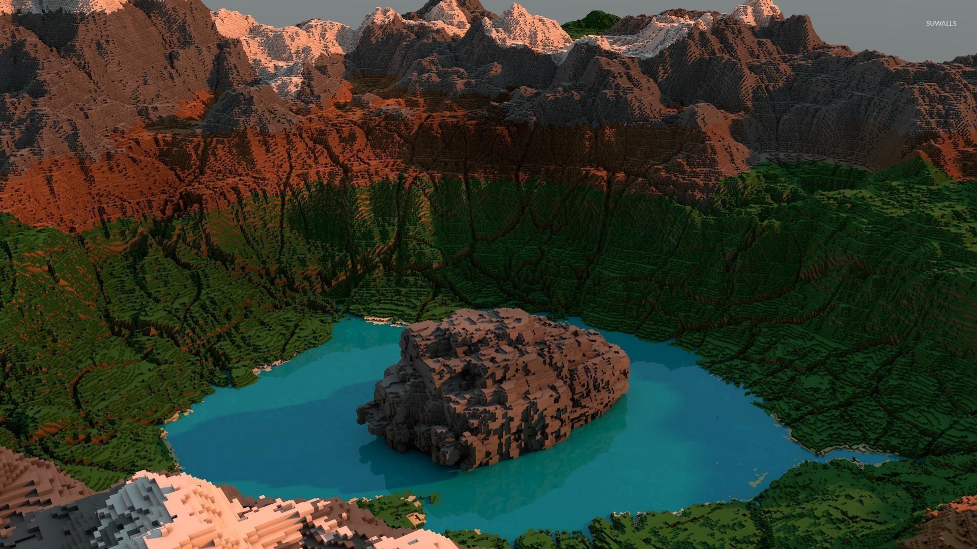 Minecraft lago cratere montagne, 1920x1080 1080p, PC Desktop