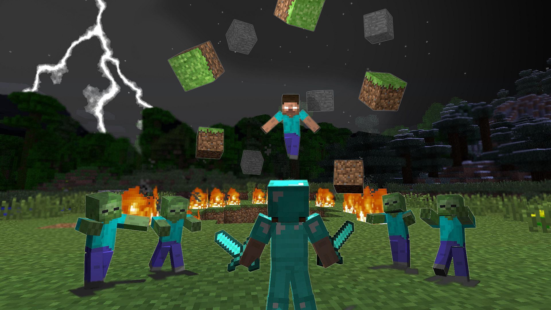 Minecraft Herobrine con zombie, 1920x1080 1080p, Desktop