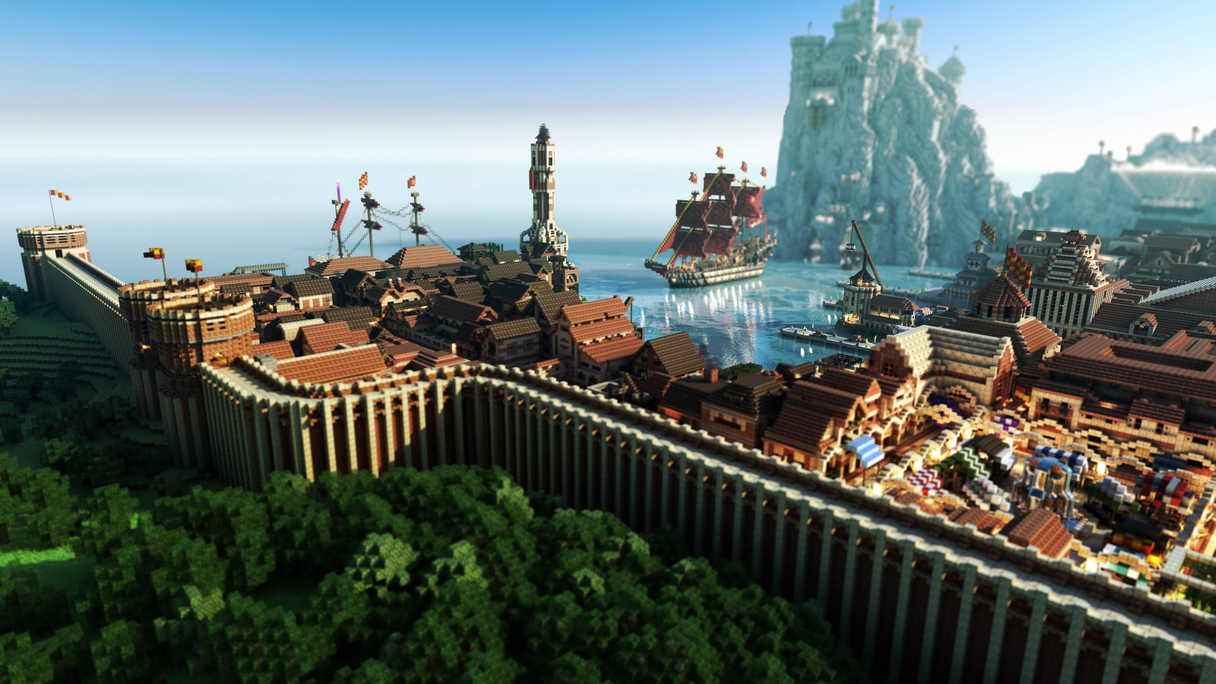 Città portuale Minecraft con navi, Mojang, 4000x2250 Ultra HD, 4K TV