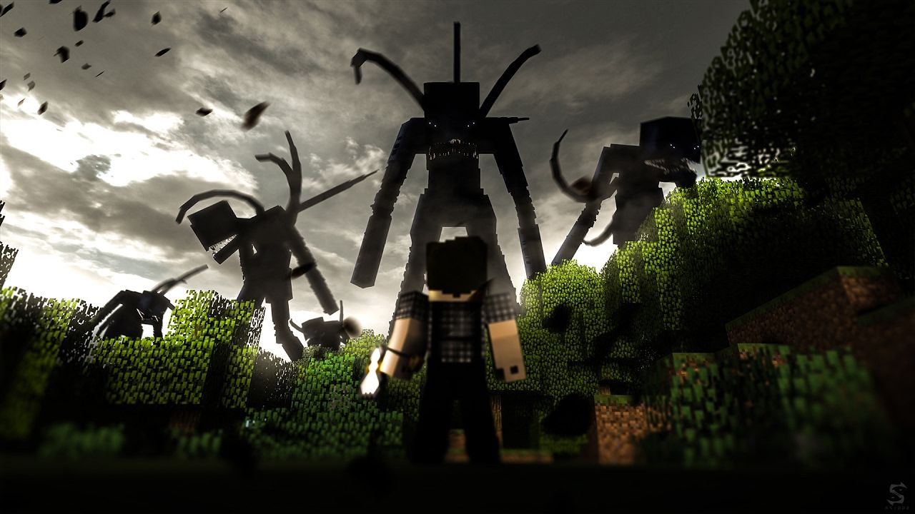 Minecraft ragni giganti tramonto, 1280x720 HD, Desktop