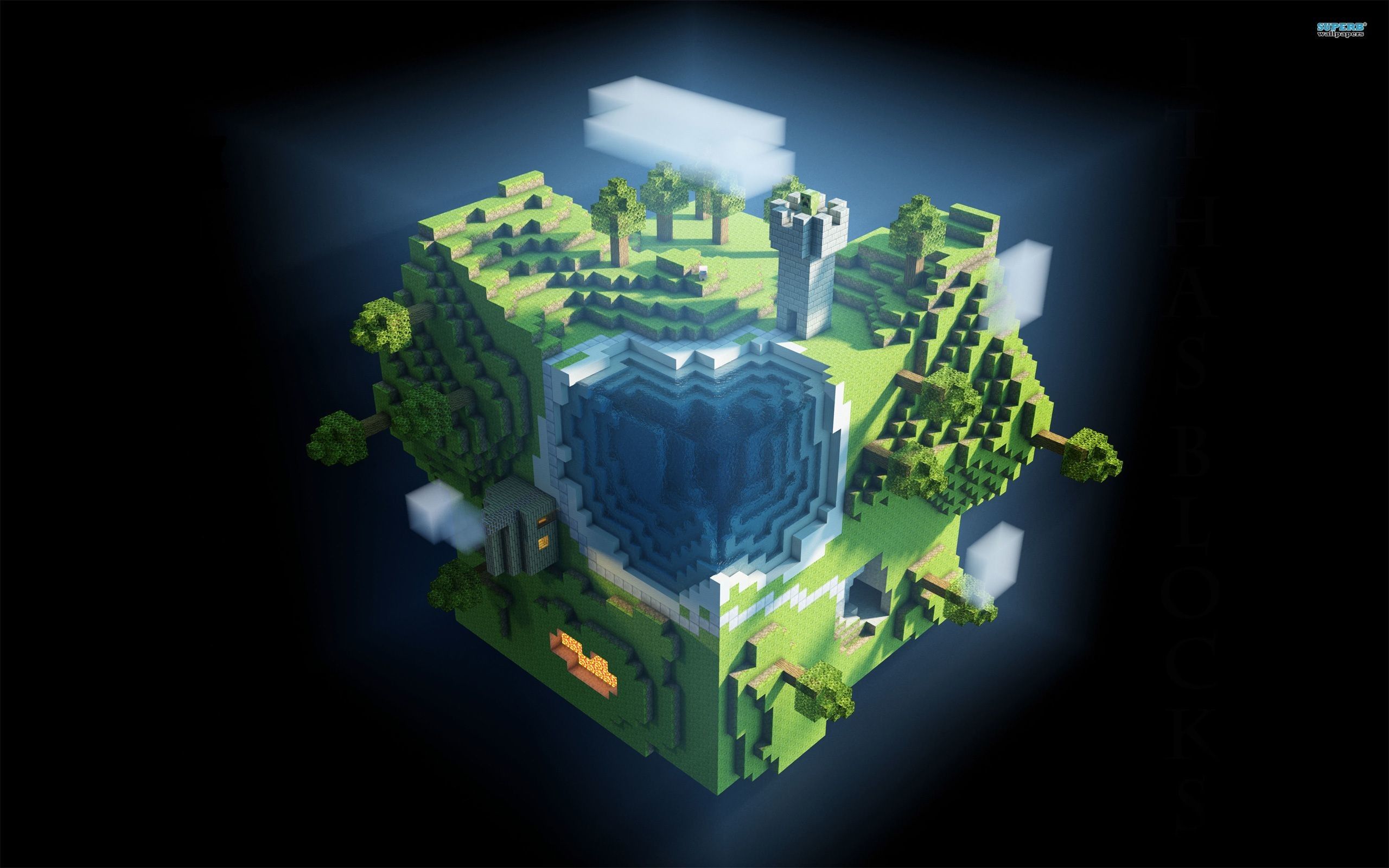 Mondo cubo Minecraft fluttuante, gioco sandbox, 2560x1600 2K, Desktop