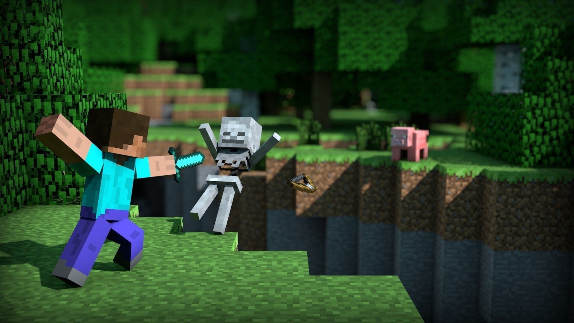 Blocco erba Minecraft con piccone, 1920x1080 Full HD, Laptop
