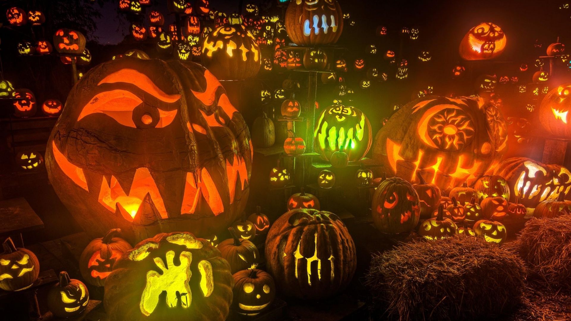 Zucche intagliate Halloween illuminate, 1920x1080 1080p, Desktop