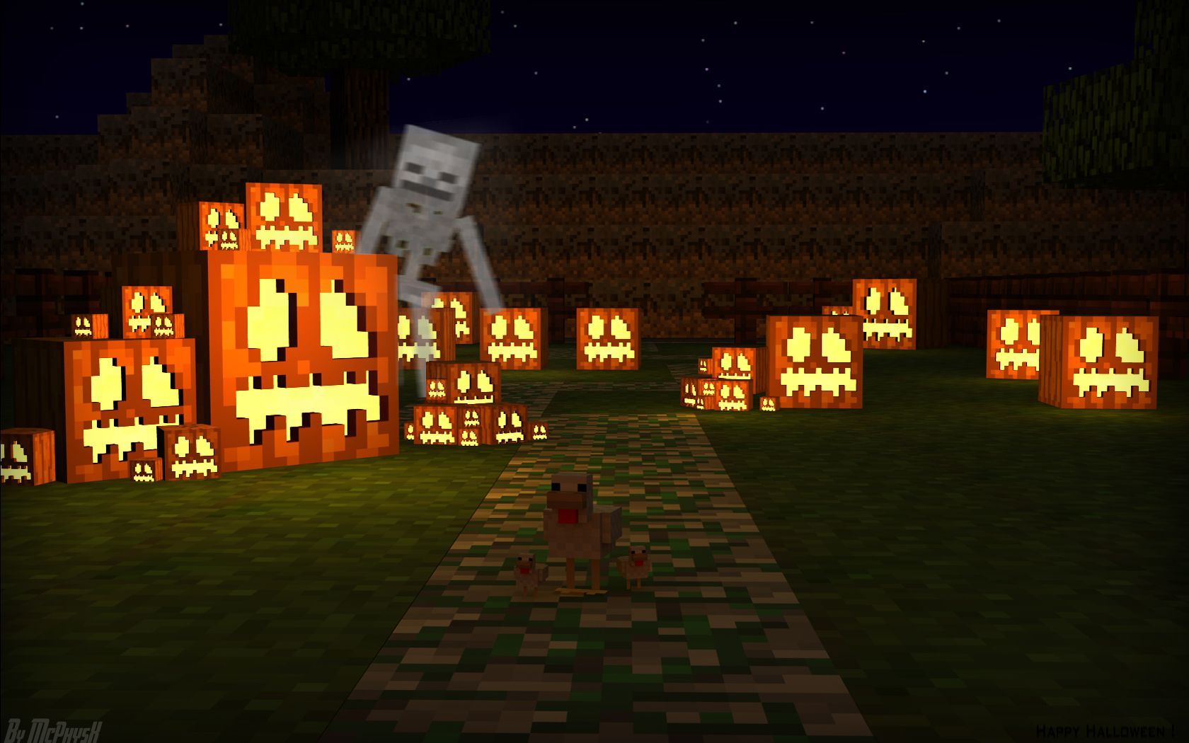Minecraft zucche halloween notte, gioco sandbox, 1680x1050 HD Ready, Desktop