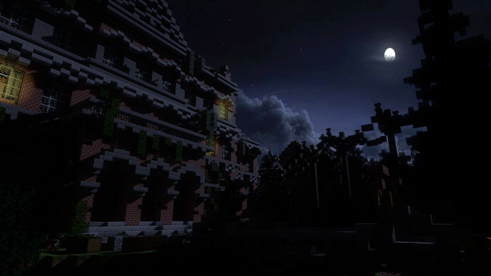 Magazzino abbandonato Minecraft notte, 1920x1080 Full HD, PC
