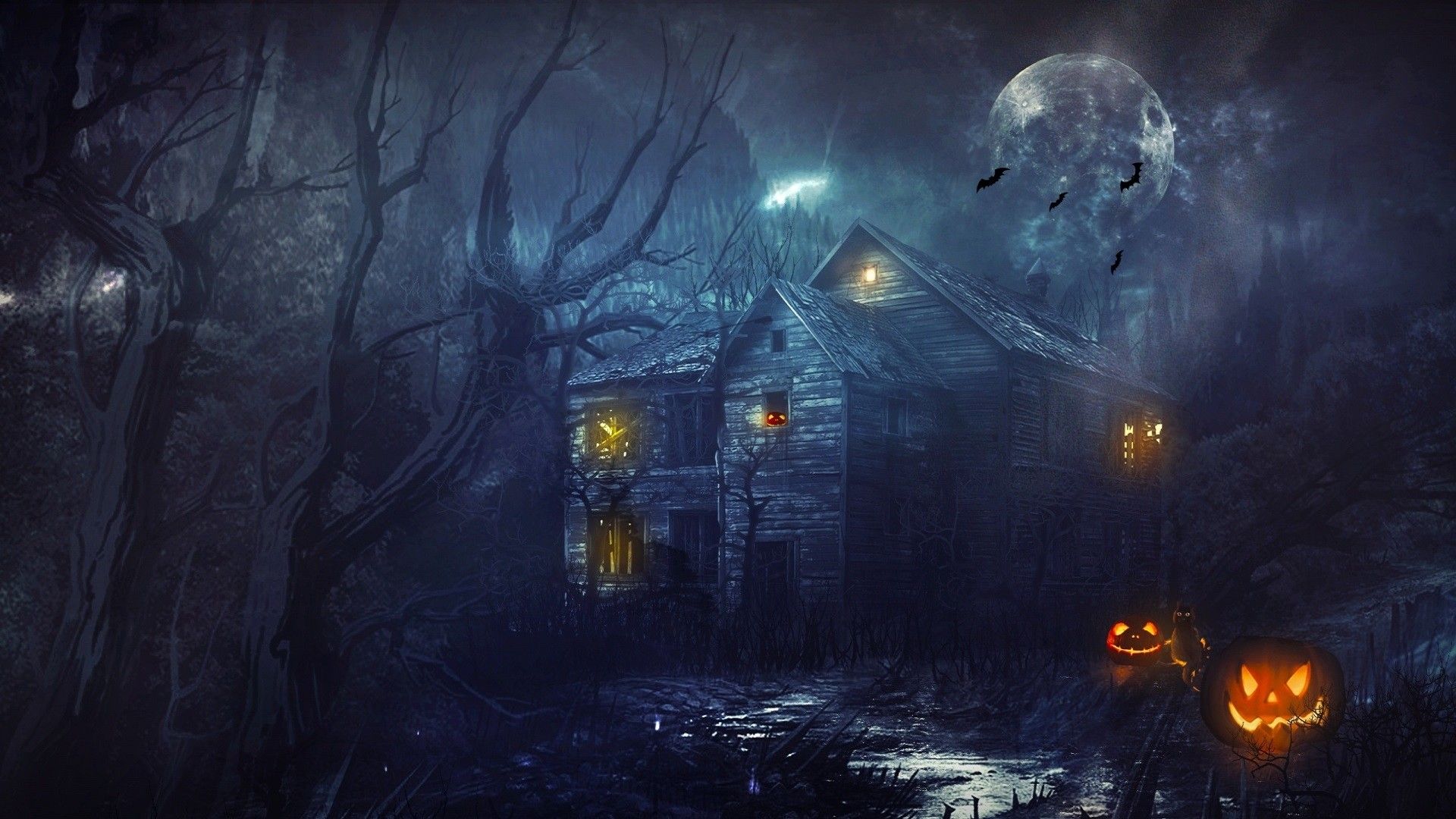 Casa infestata Halloween notturna, 1920x1080 Full HD, PC Desktop