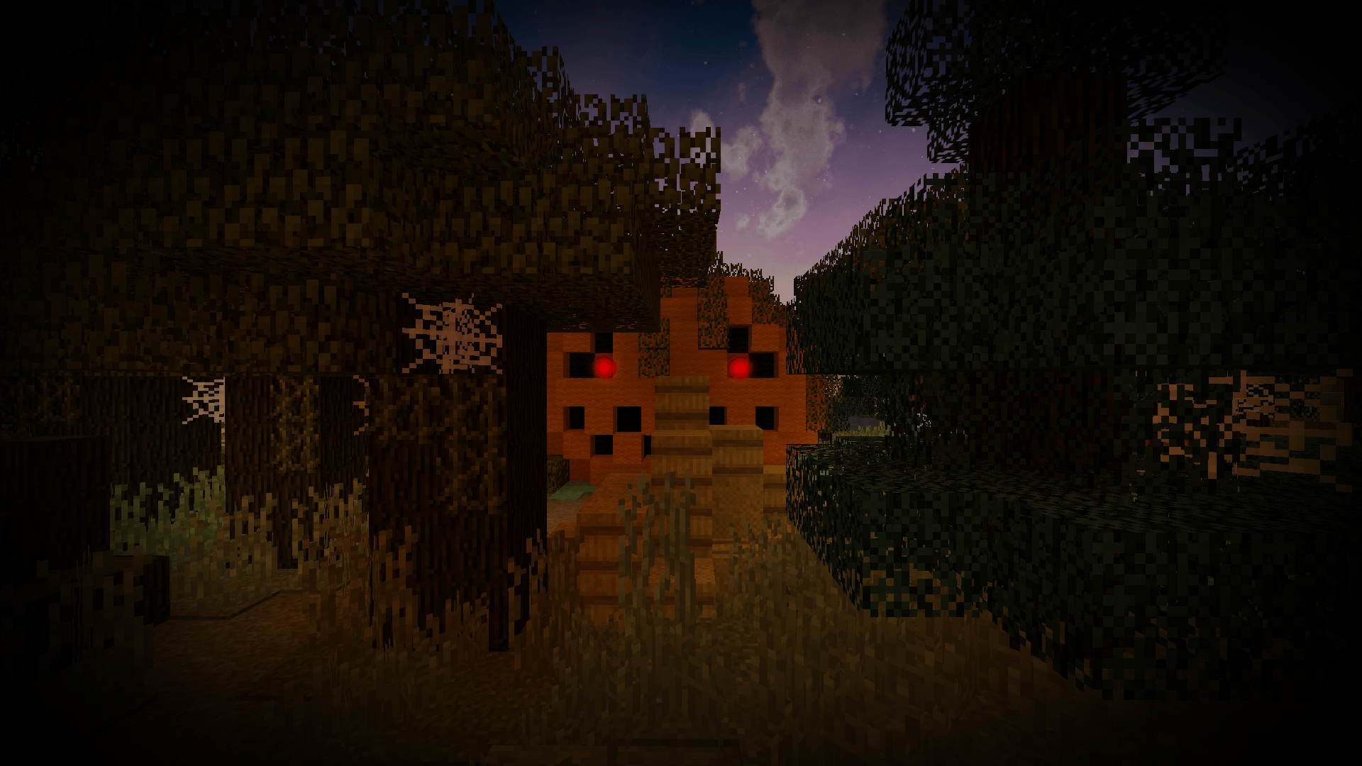 Villaggio Minecraft notturno con zucche, 1366x768 720p, PC