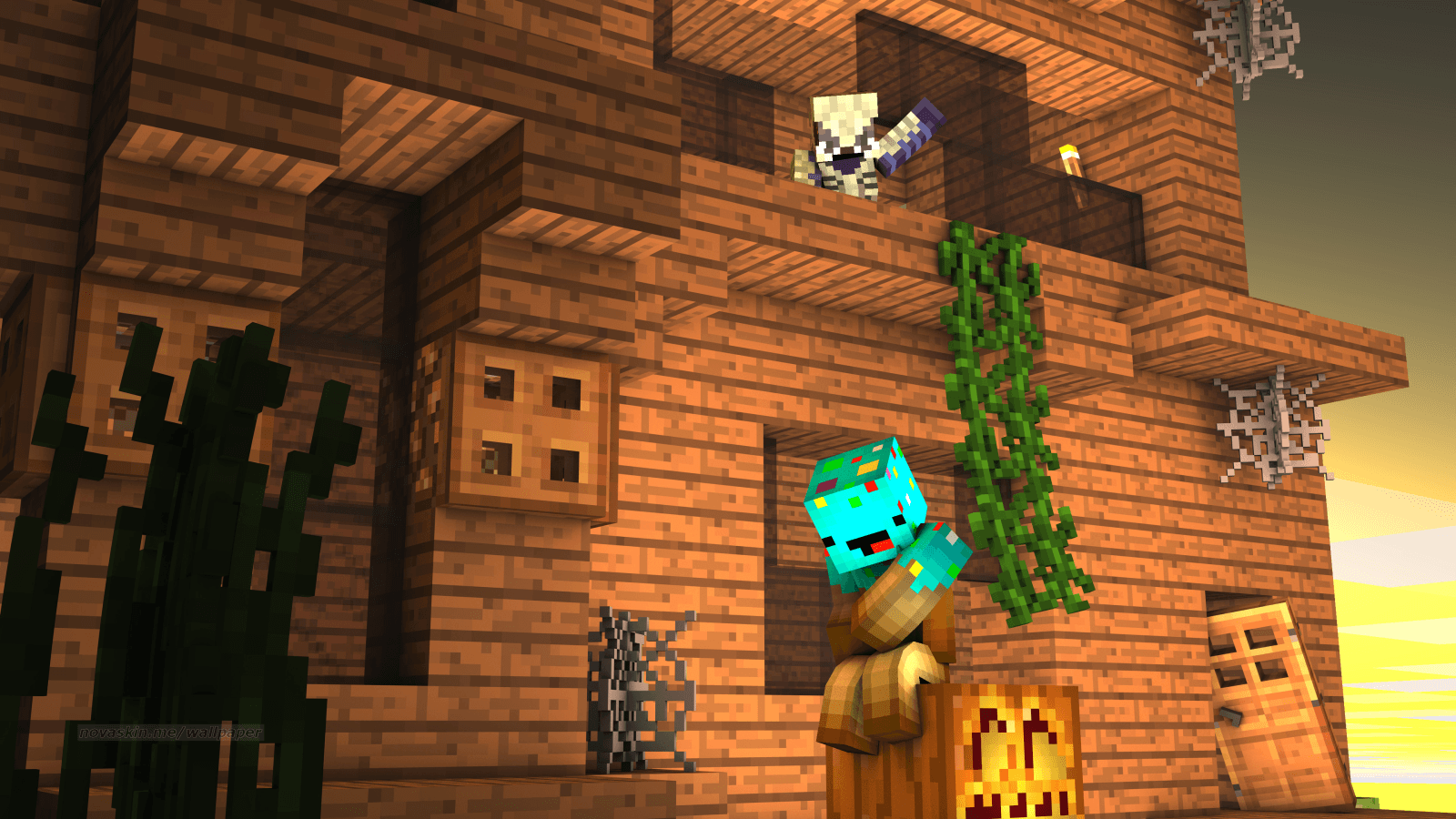 Personaggi Minecraft con zucche Halloween, 1920x1080 1080p, Laptop