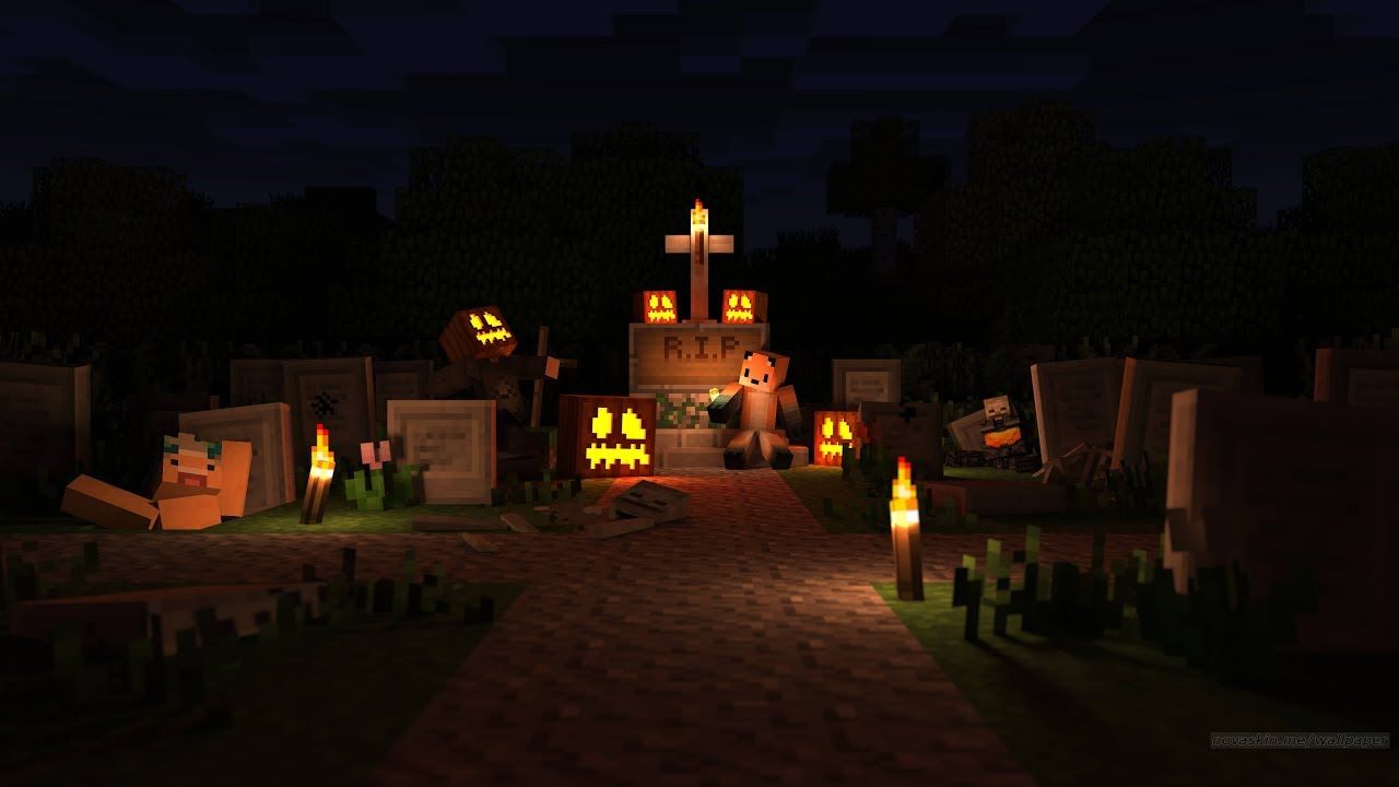 Cimitero Minecraft Halloween notturno, Mojang, 1280x720 720p, Laptop