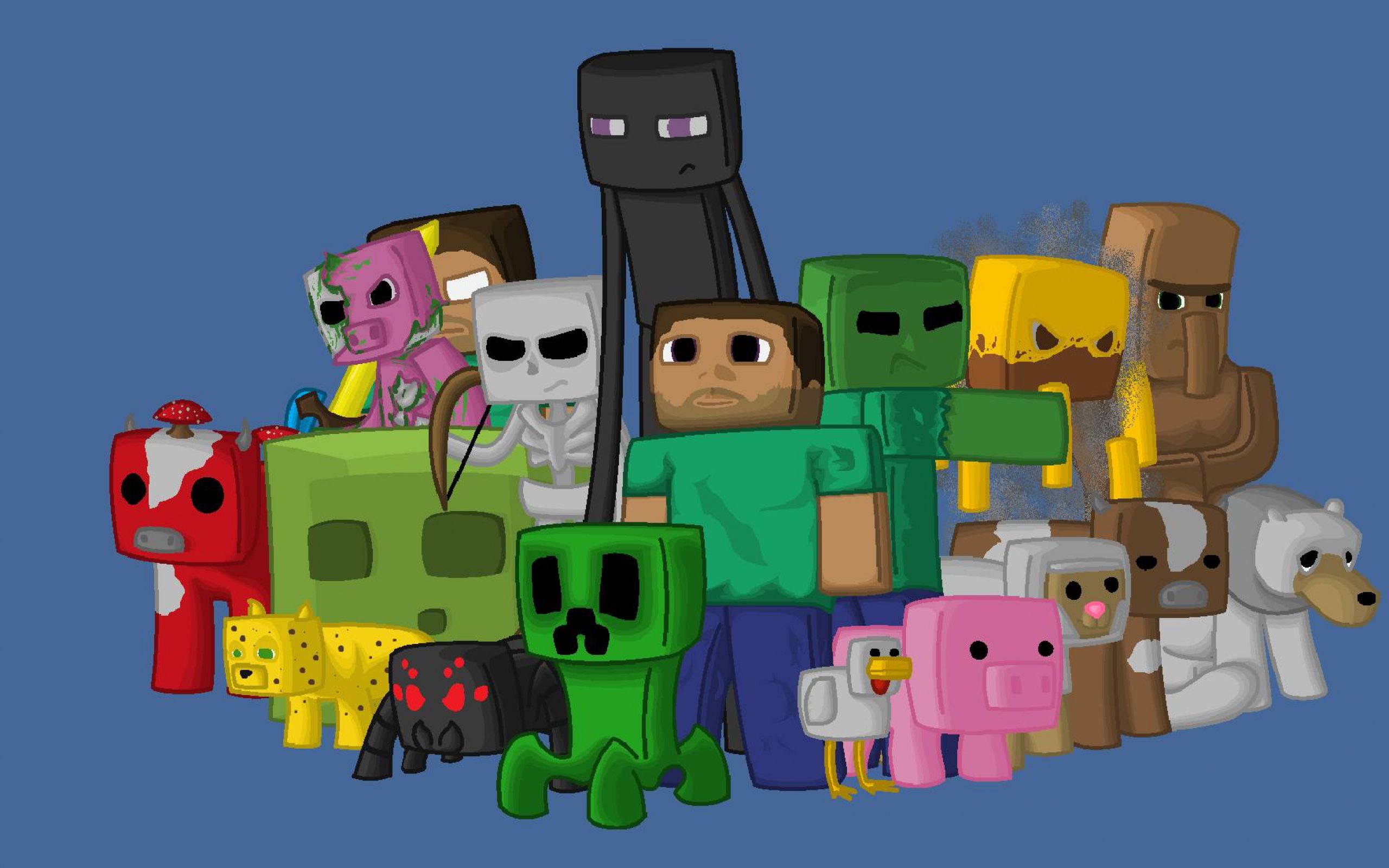 Personaggi Minecraft sfondo blu, 2560x1600 2K, MacBook Pro