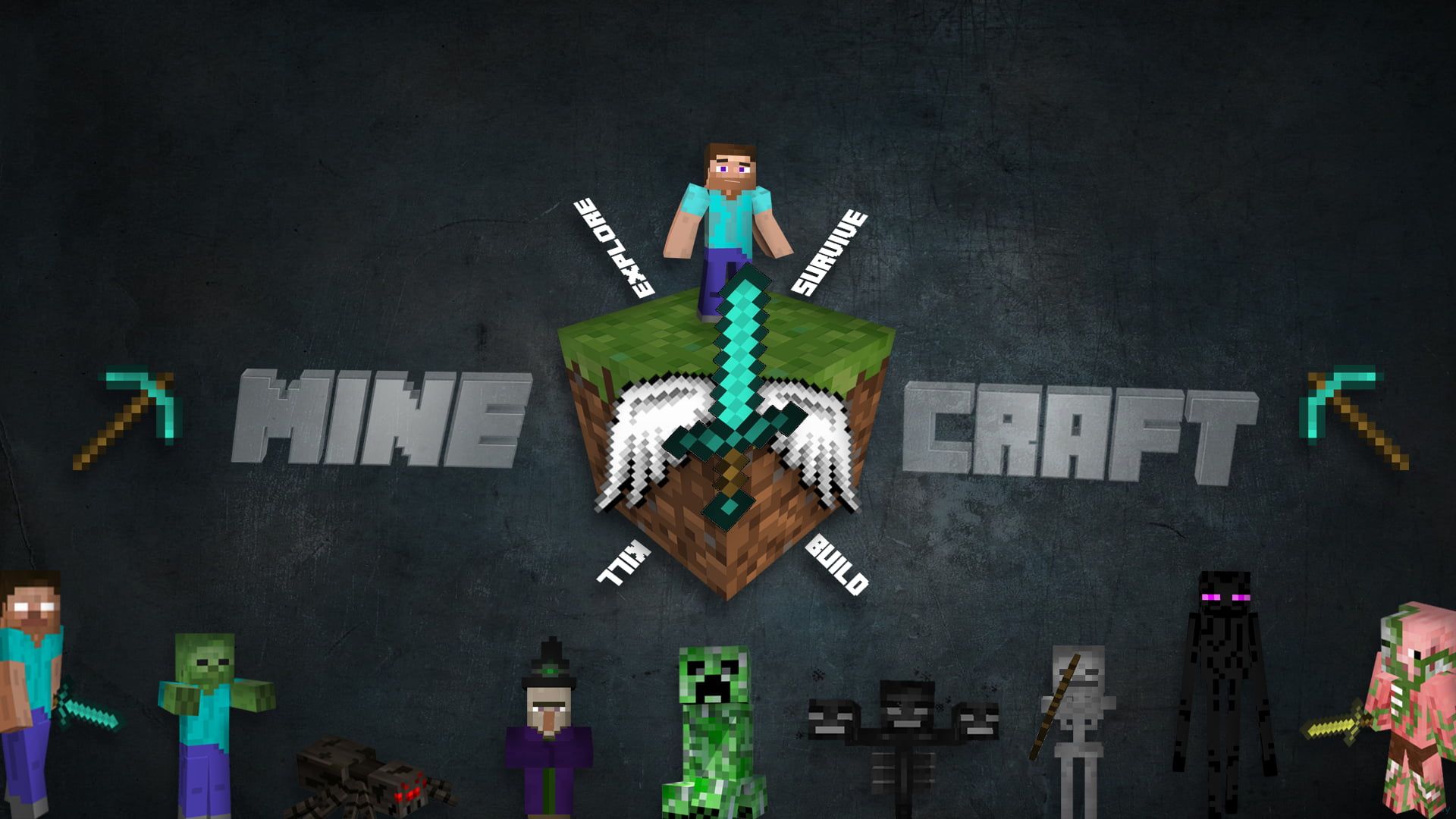 Minecraft personaggi e mostri, 1920x1080 Full HD, Desktop