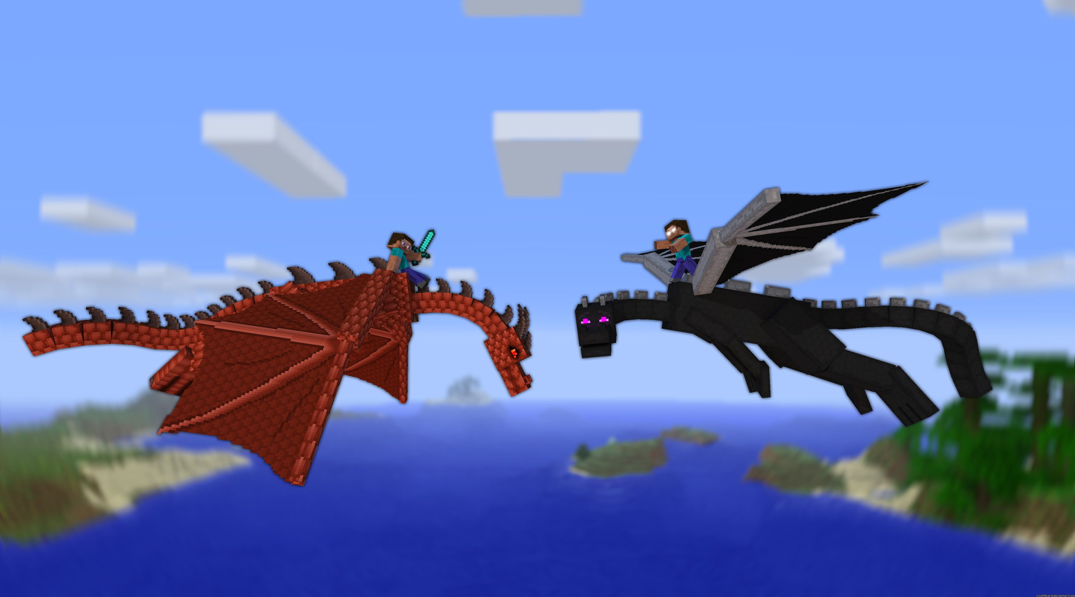 Draghi Minecraft con cavalieri, 3600x2000 2K, Desktop
