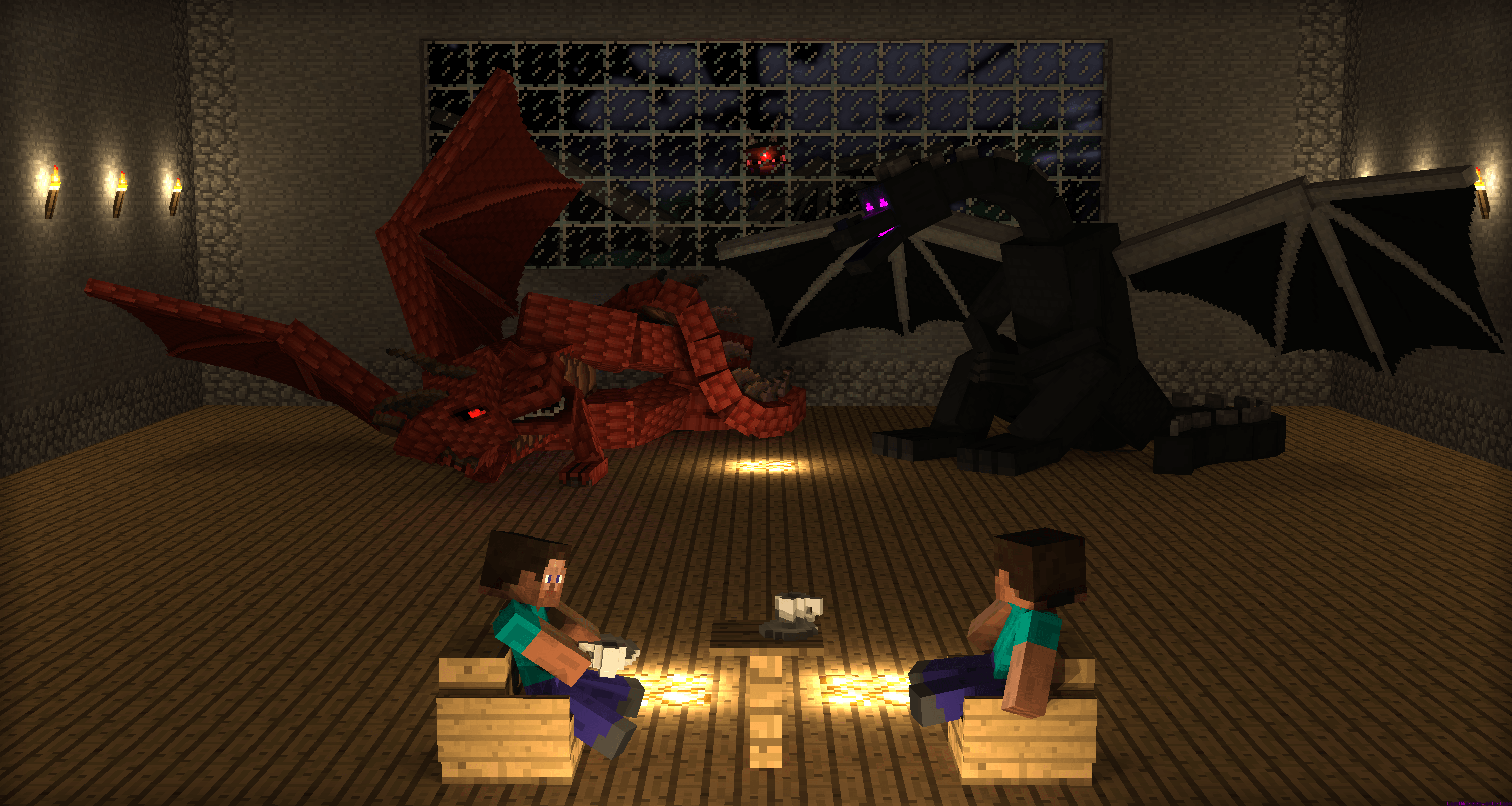 Herobrine e Steve draghi Minecraft, 3000x1600 2K, Monitor Gaming