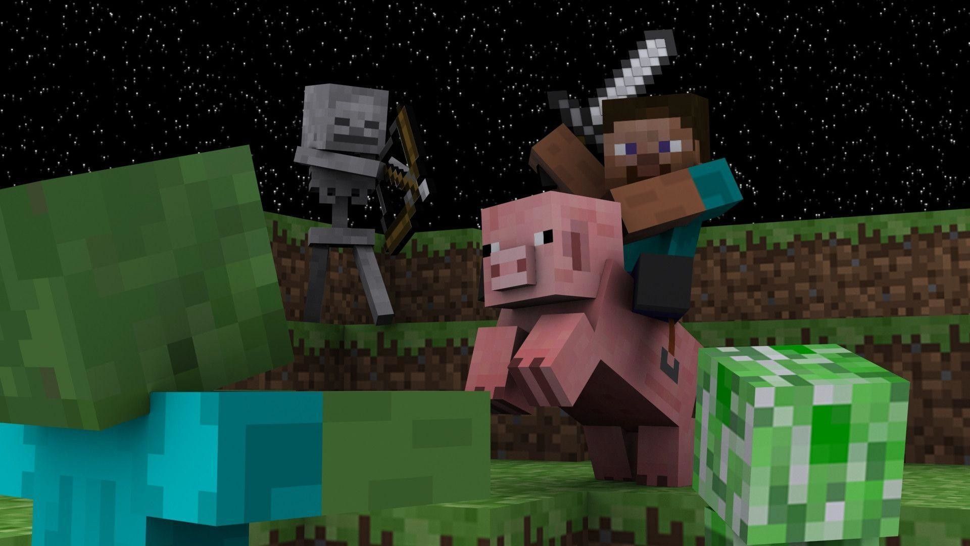 Personaggio Minecraft su maiale, 1920x1080 1080p, PC