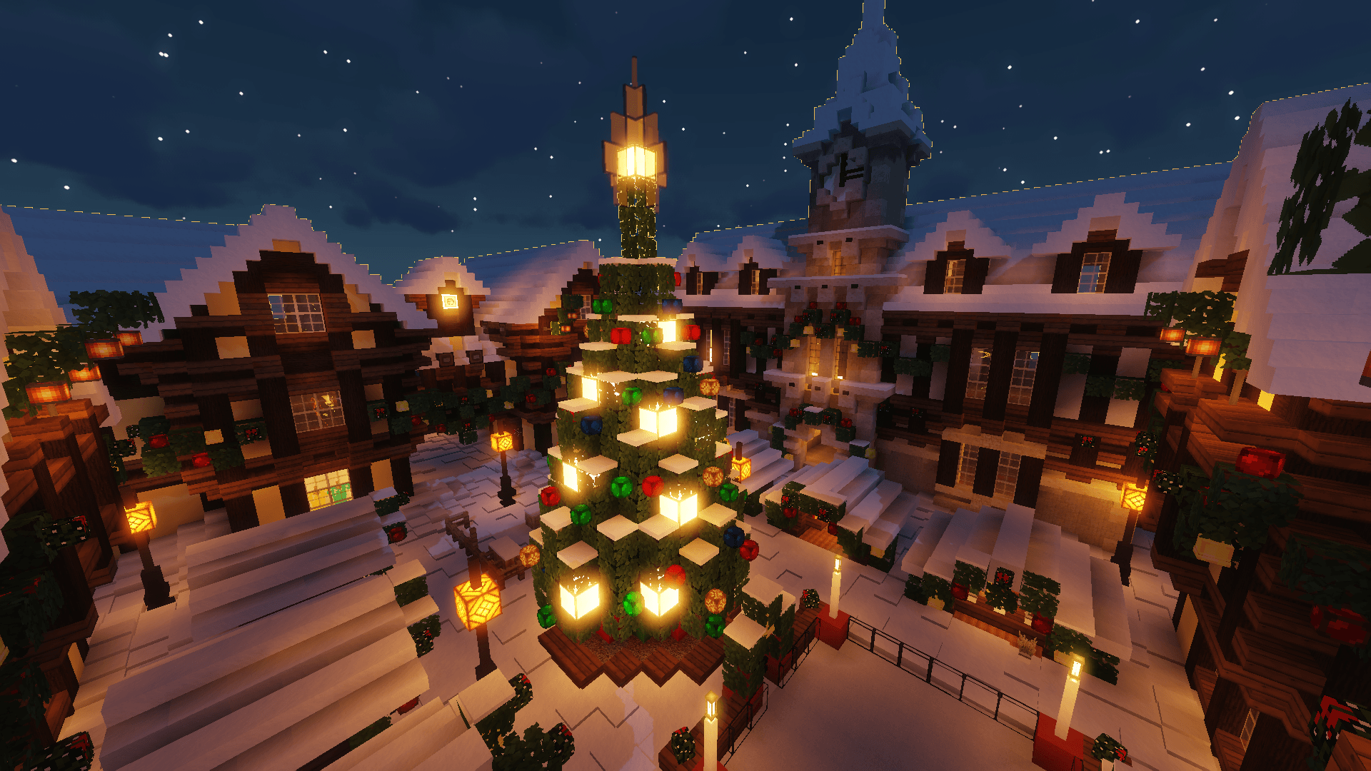 Villaggio Minecraft natalizio innevato, Mojang, 1920x1080 1080p, PC