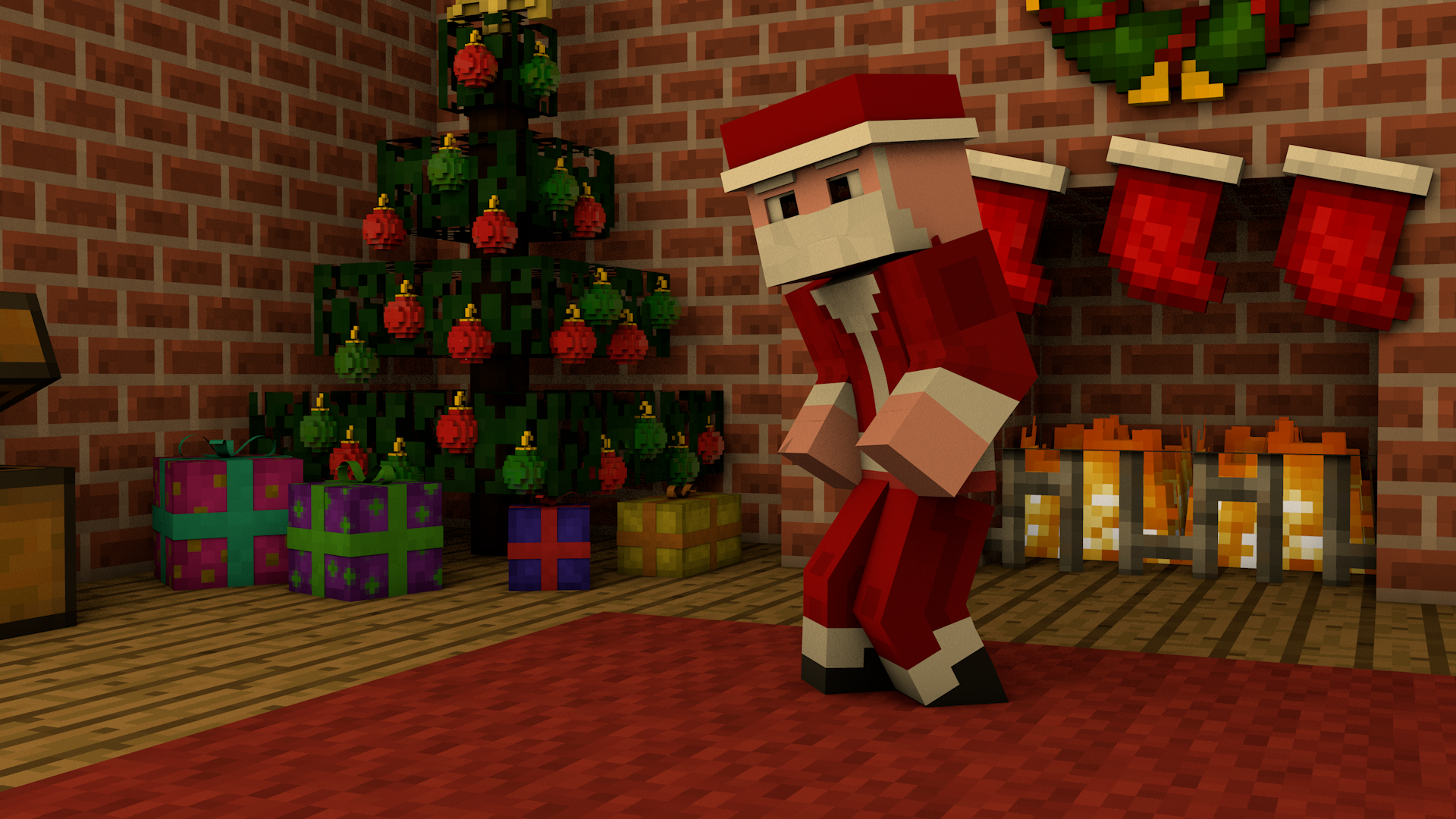 Minecraft Babbo Natale camino, Mojang, 1920x1080 Full HD, Laptop